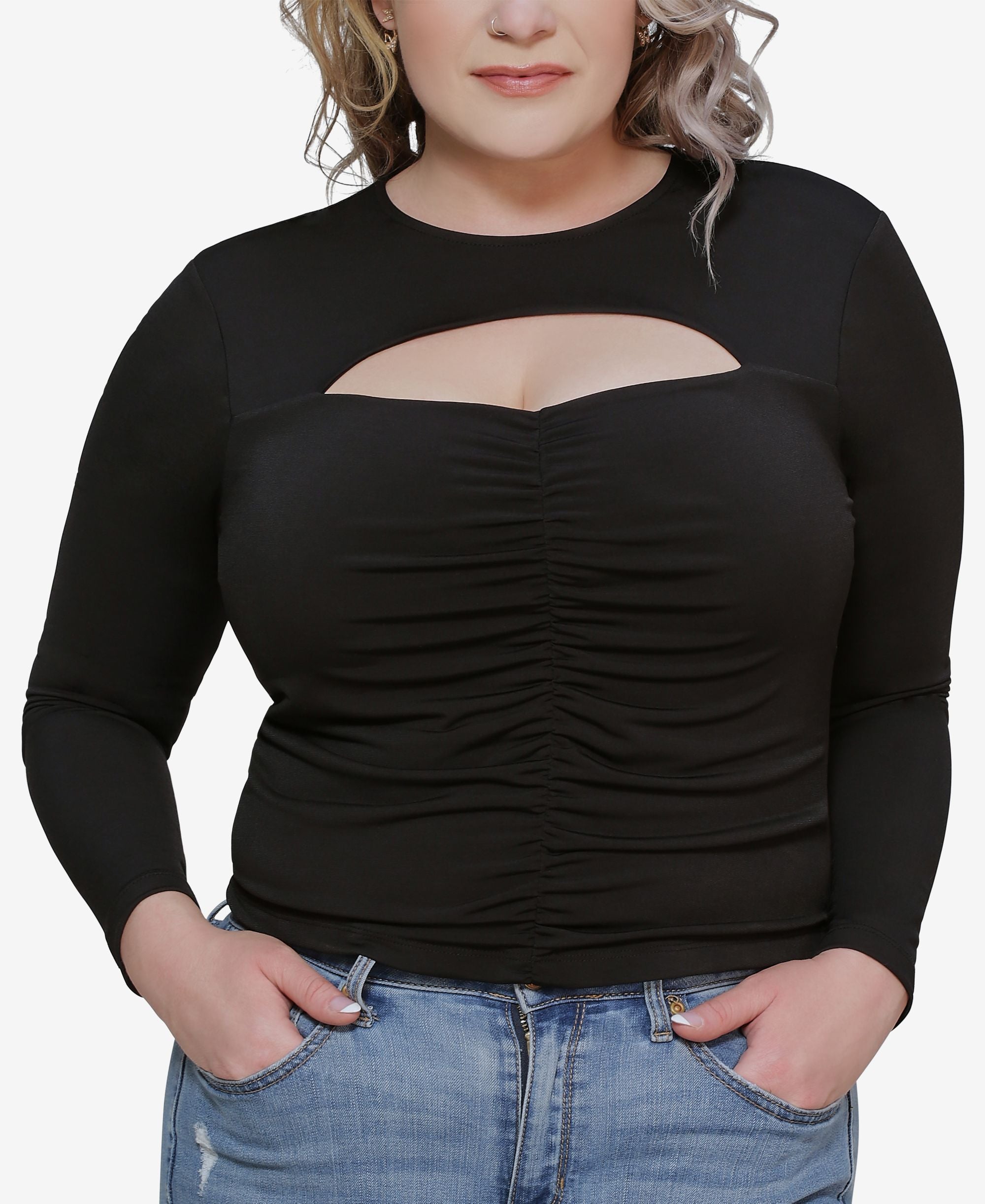Trendy Plus Size Ruched Cutout Top