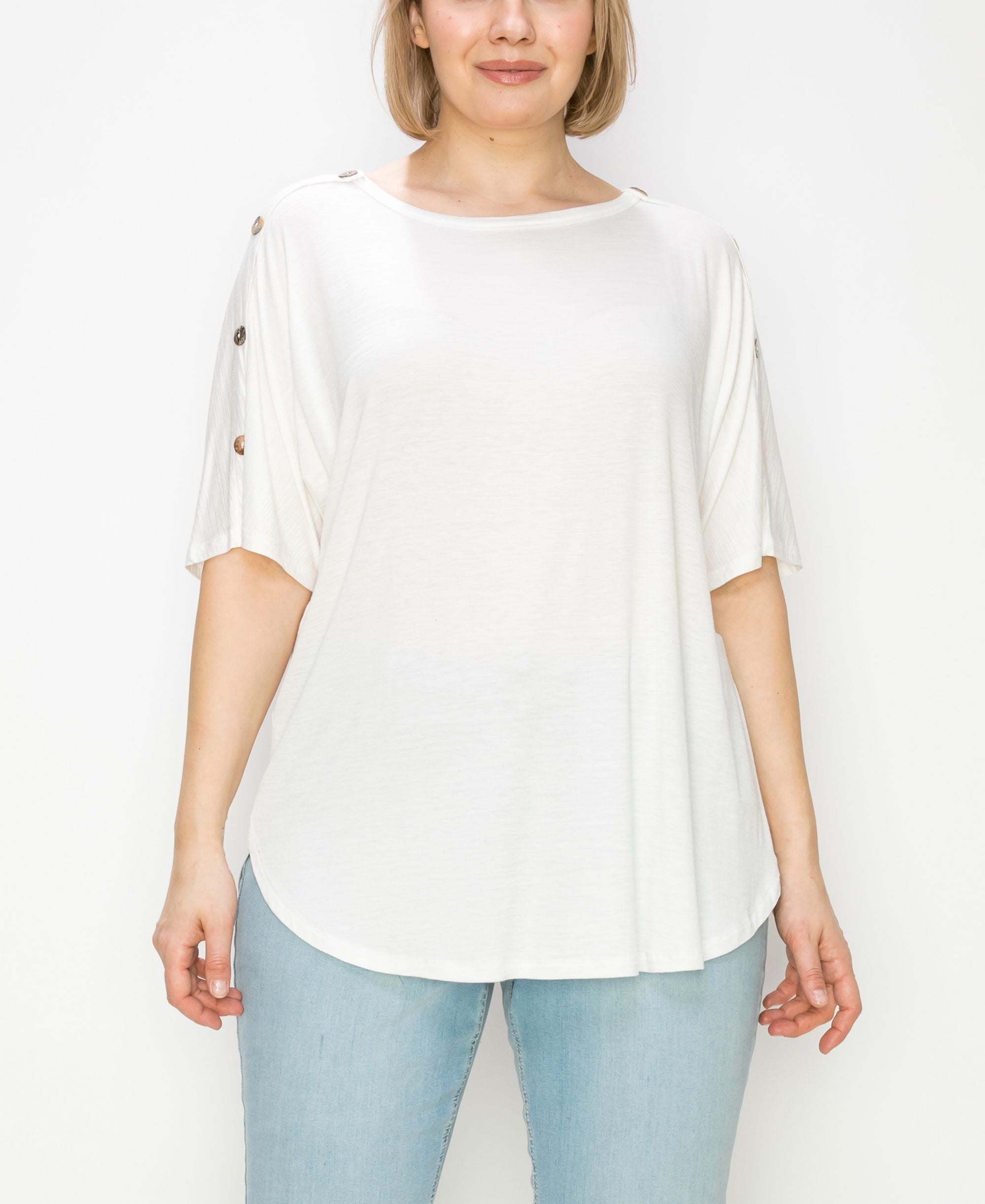 Plus Size Button Shoulder Short Sleeve Top