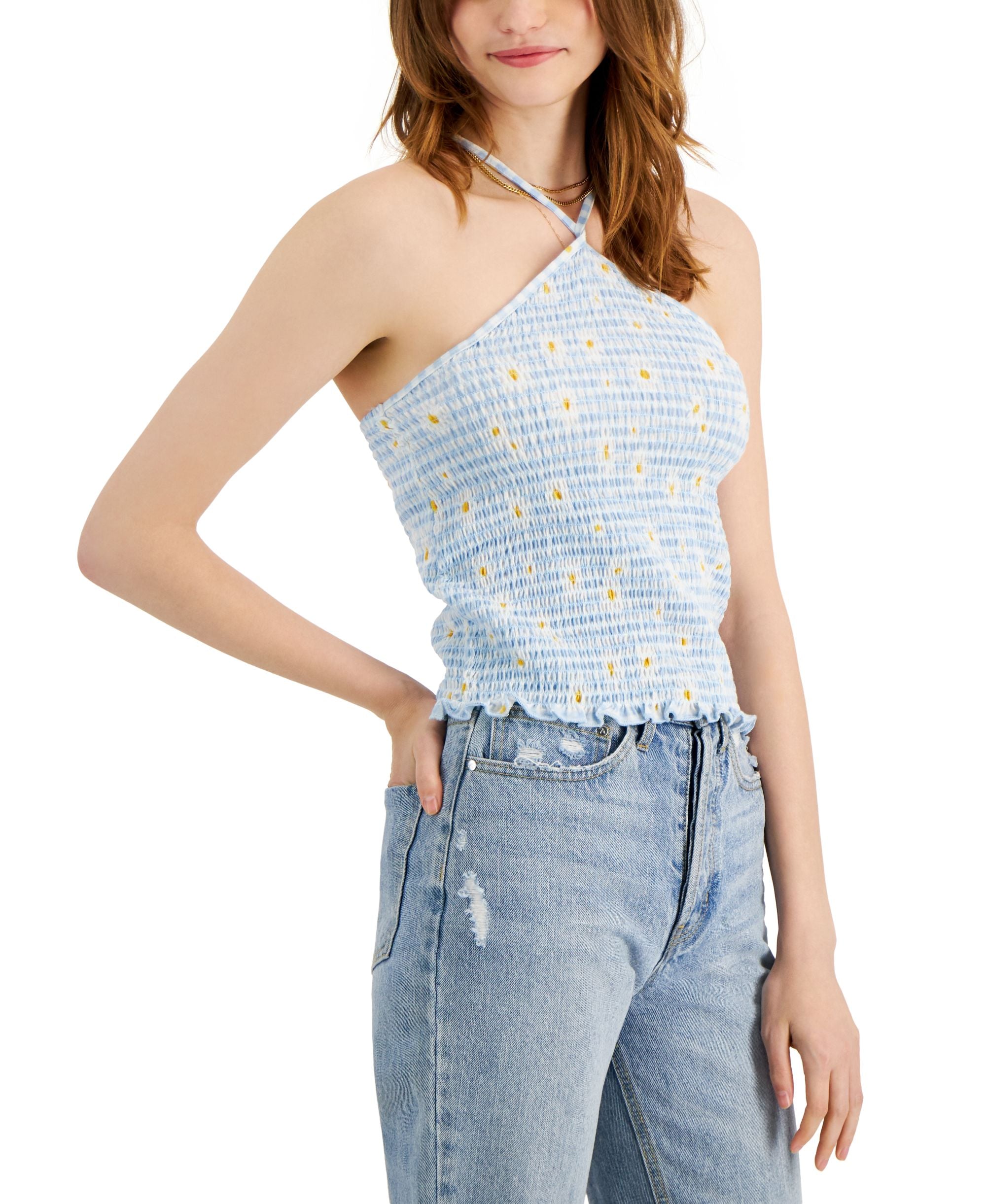Juniors' Smocked Halter Top