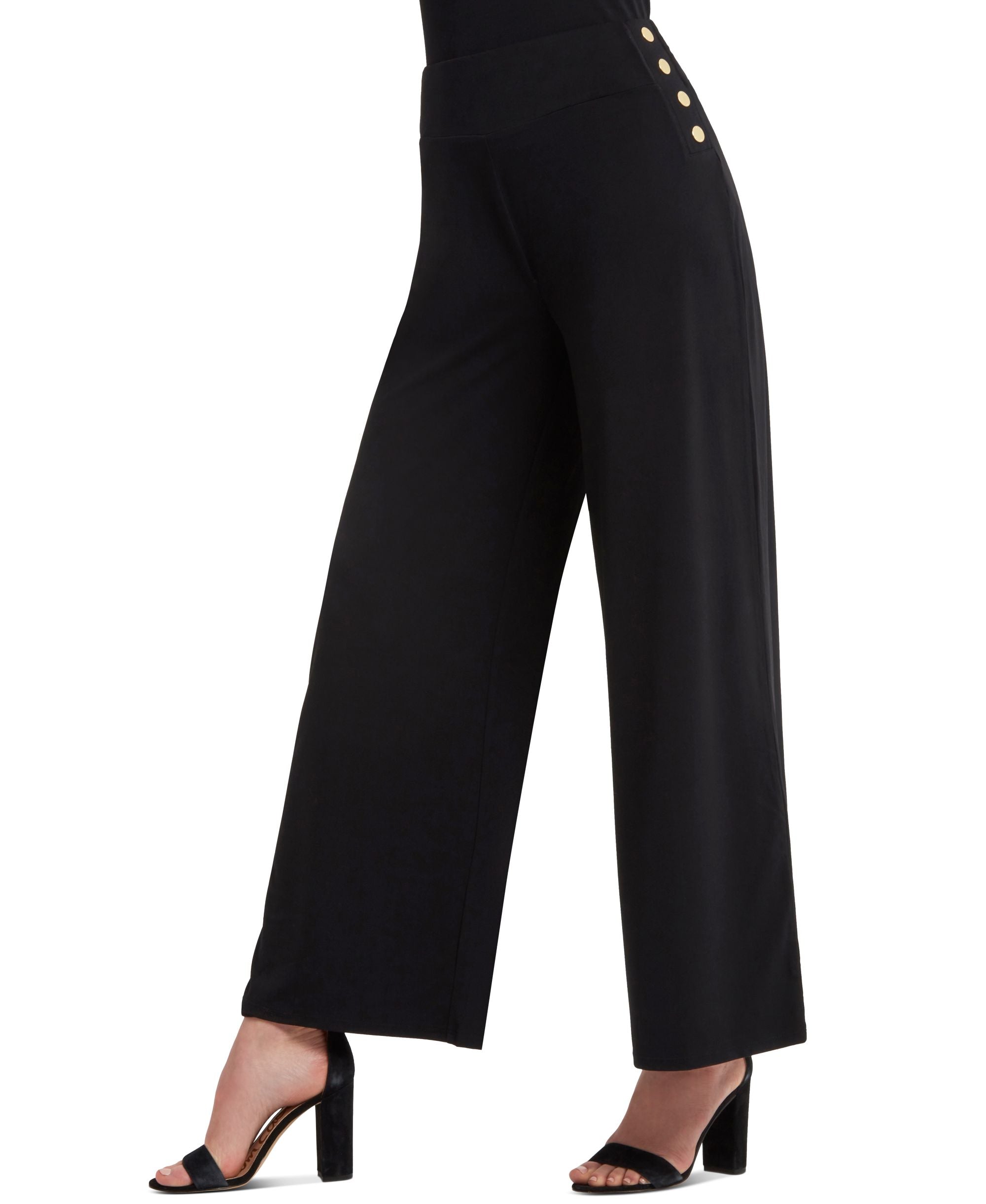 H Halston Wide Band Wide Leg Pants