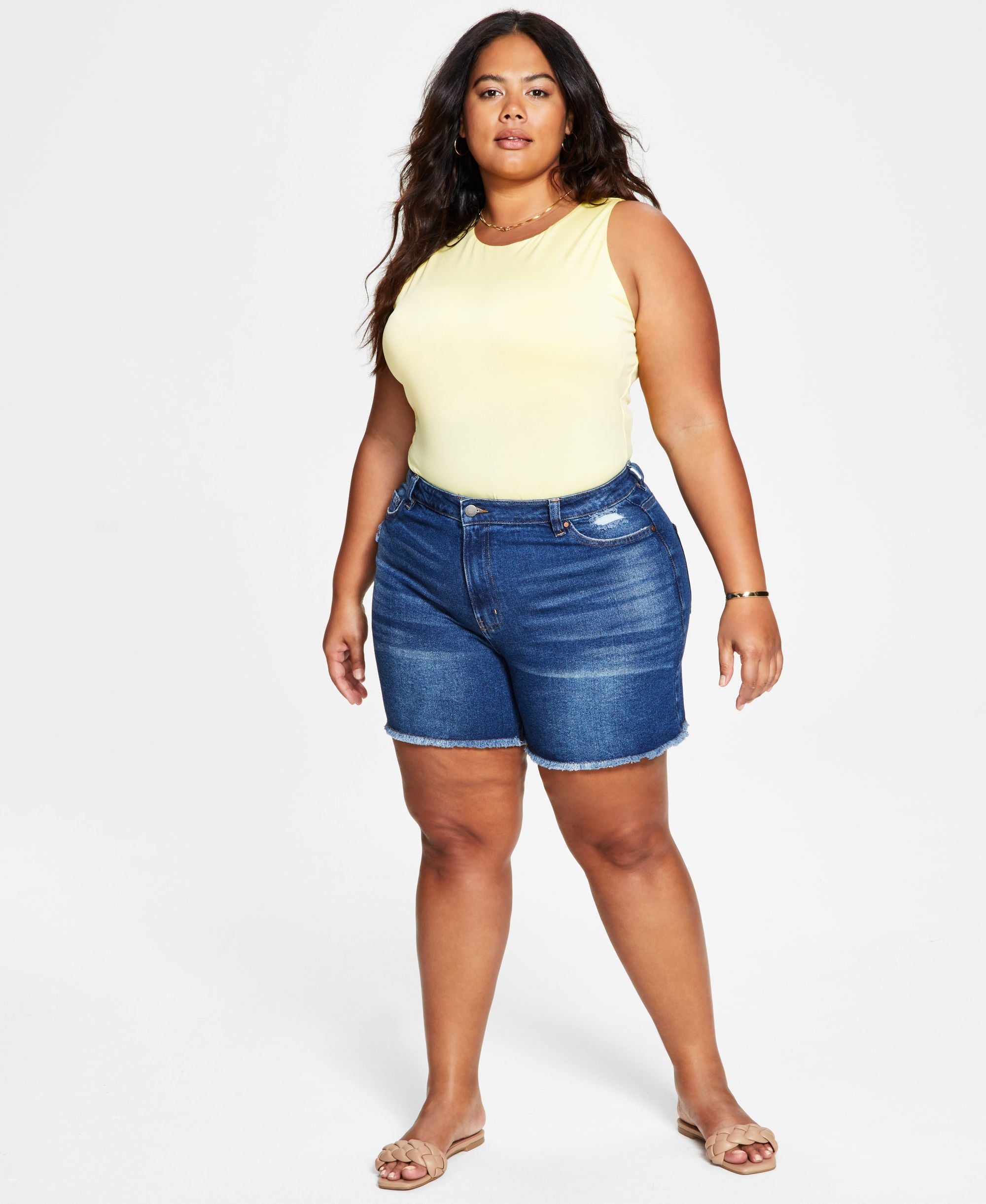 Tinseltown Trendy Plus Size High Rise Relaxed Mom Shorts