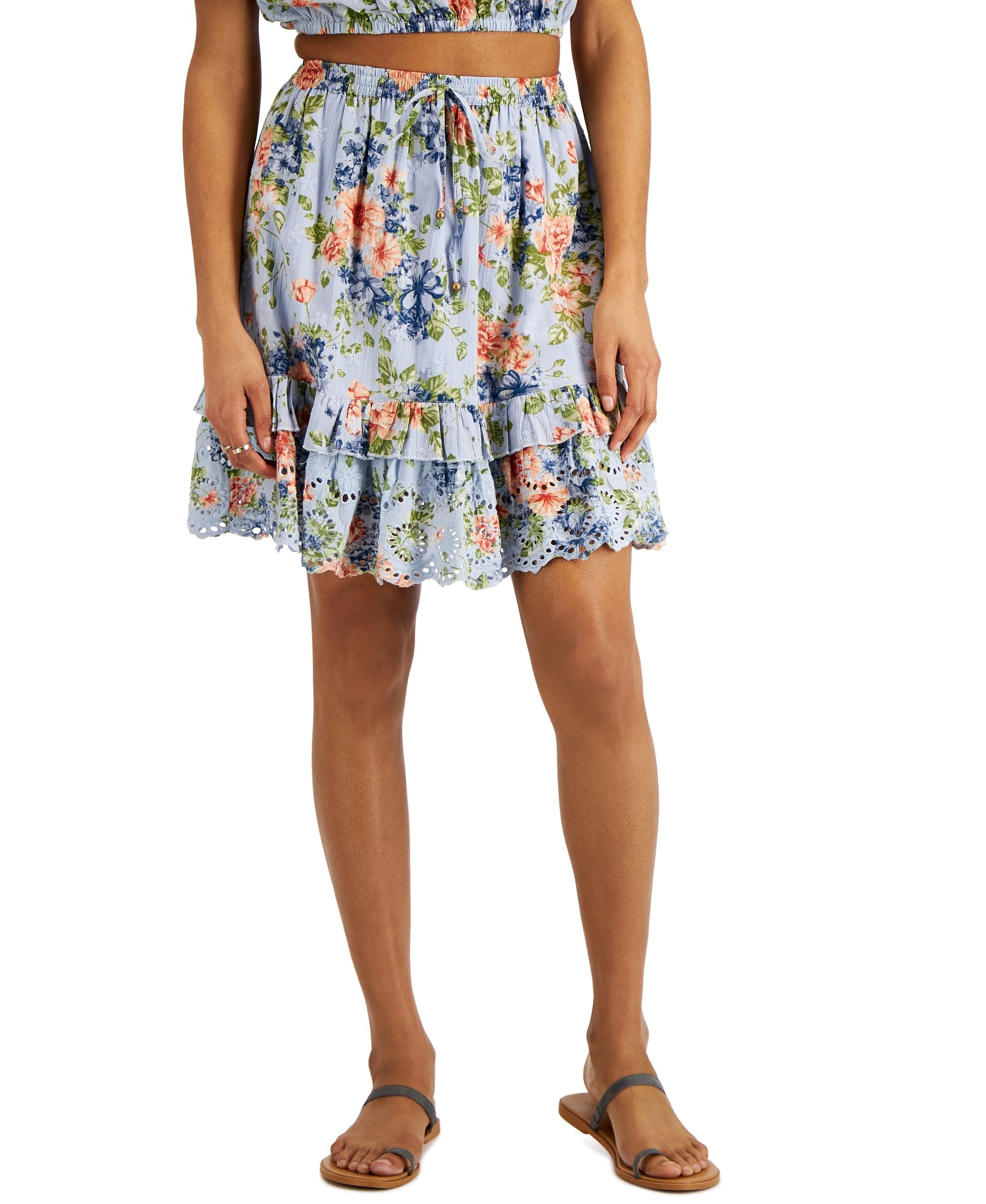 Juniors' Floral-Print Cotton Skirt