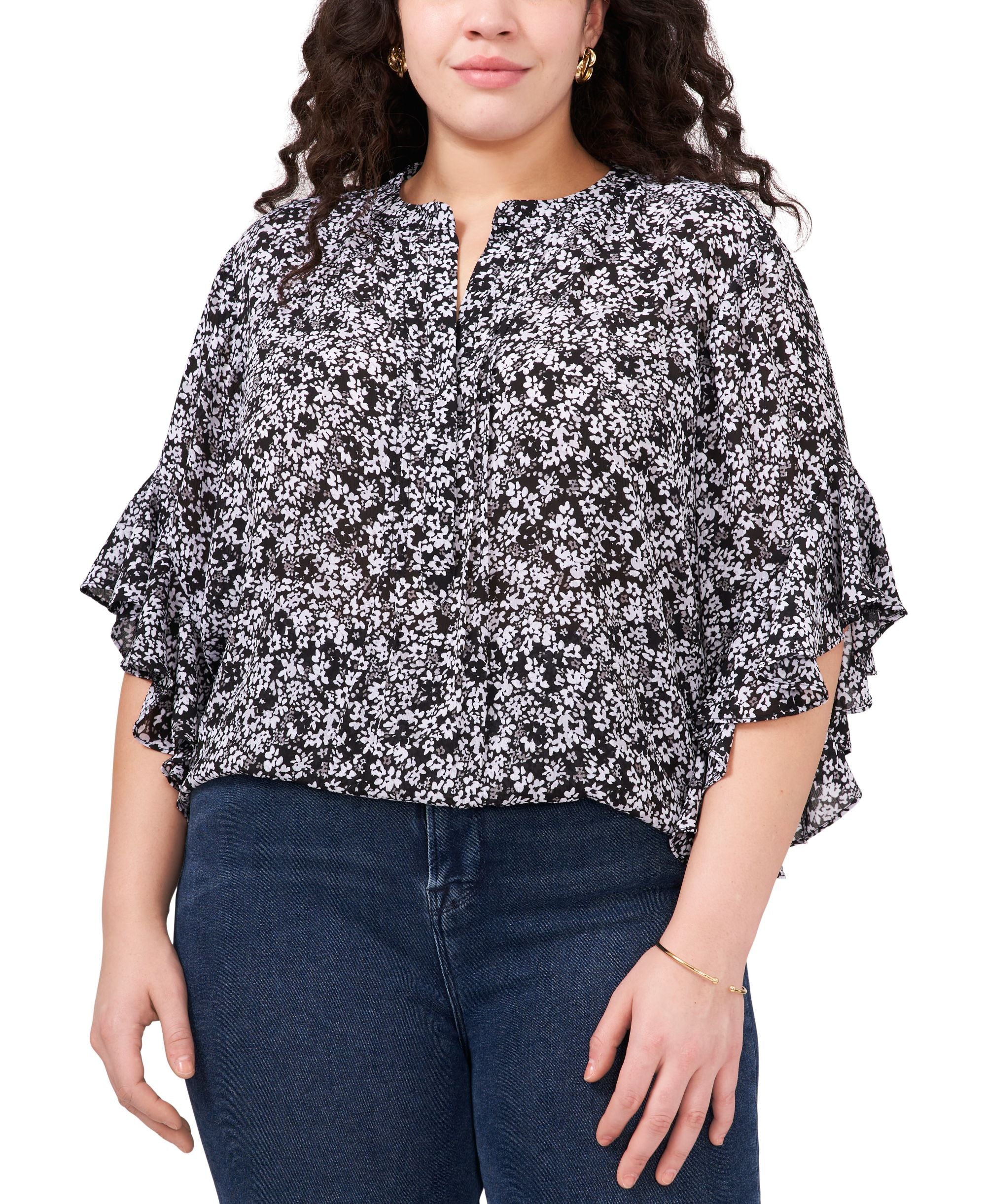 Vince Camuto Plus Size Printed Half-Placket Blouse