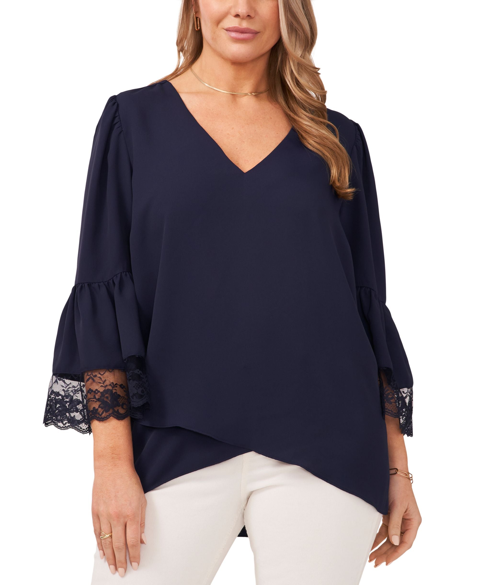 Vince Camuto Plus Size Lace Trim Tiered Sleeve Top