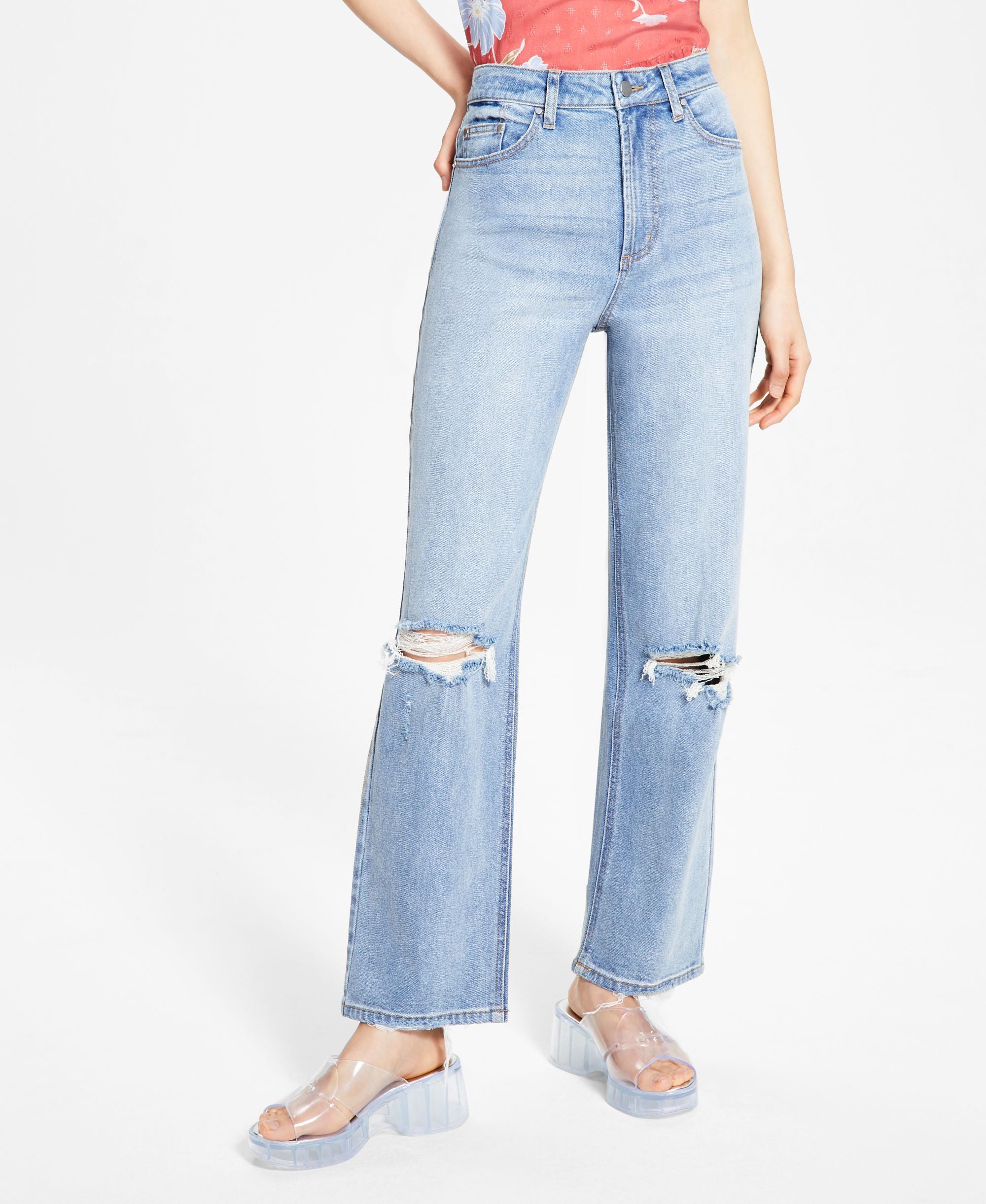 Tinsel Petite Distressed Straight Leg Jeans
