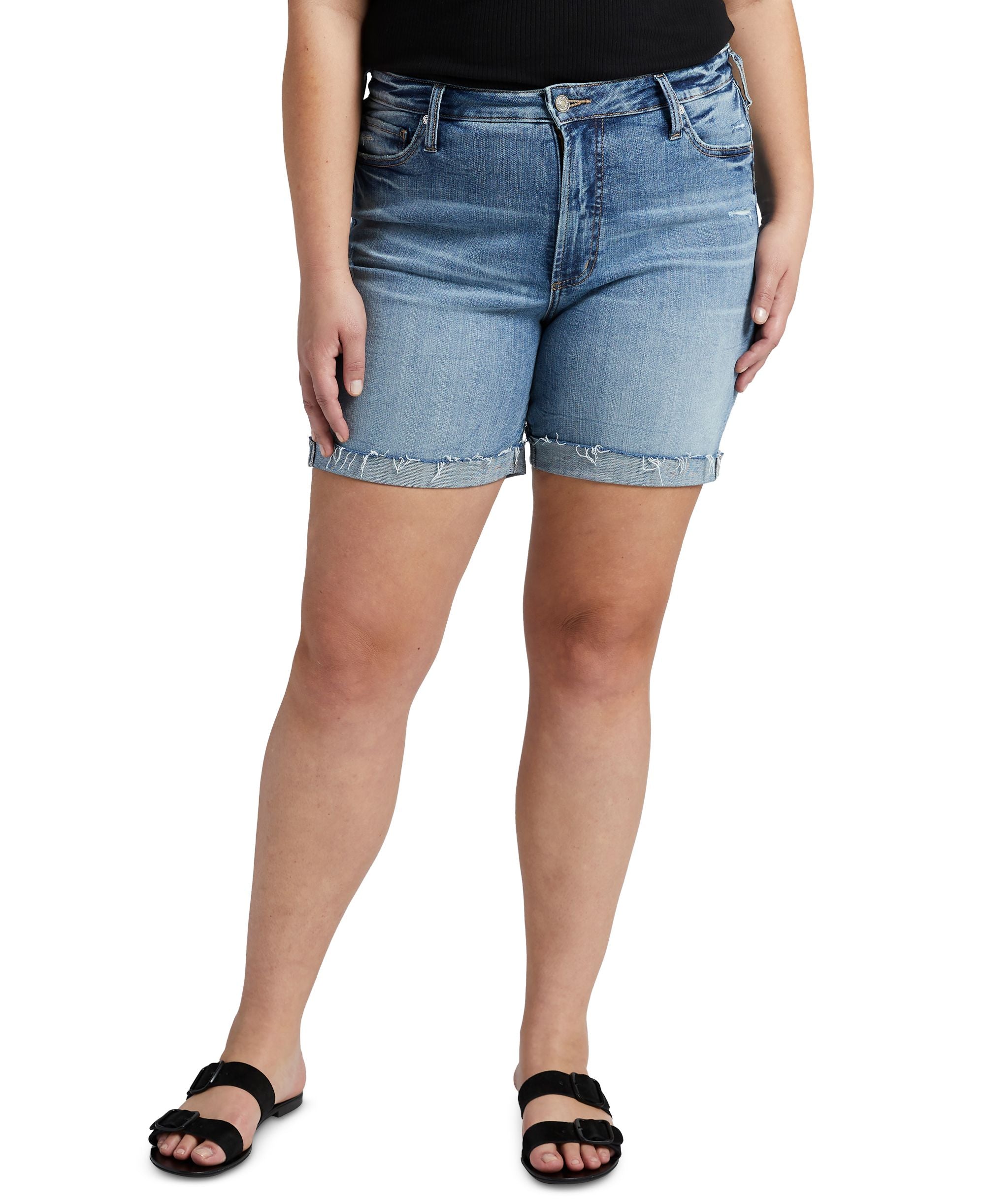Silver Jeans Co. Plus Size Sure Thing High Rise Long Denim Shorts