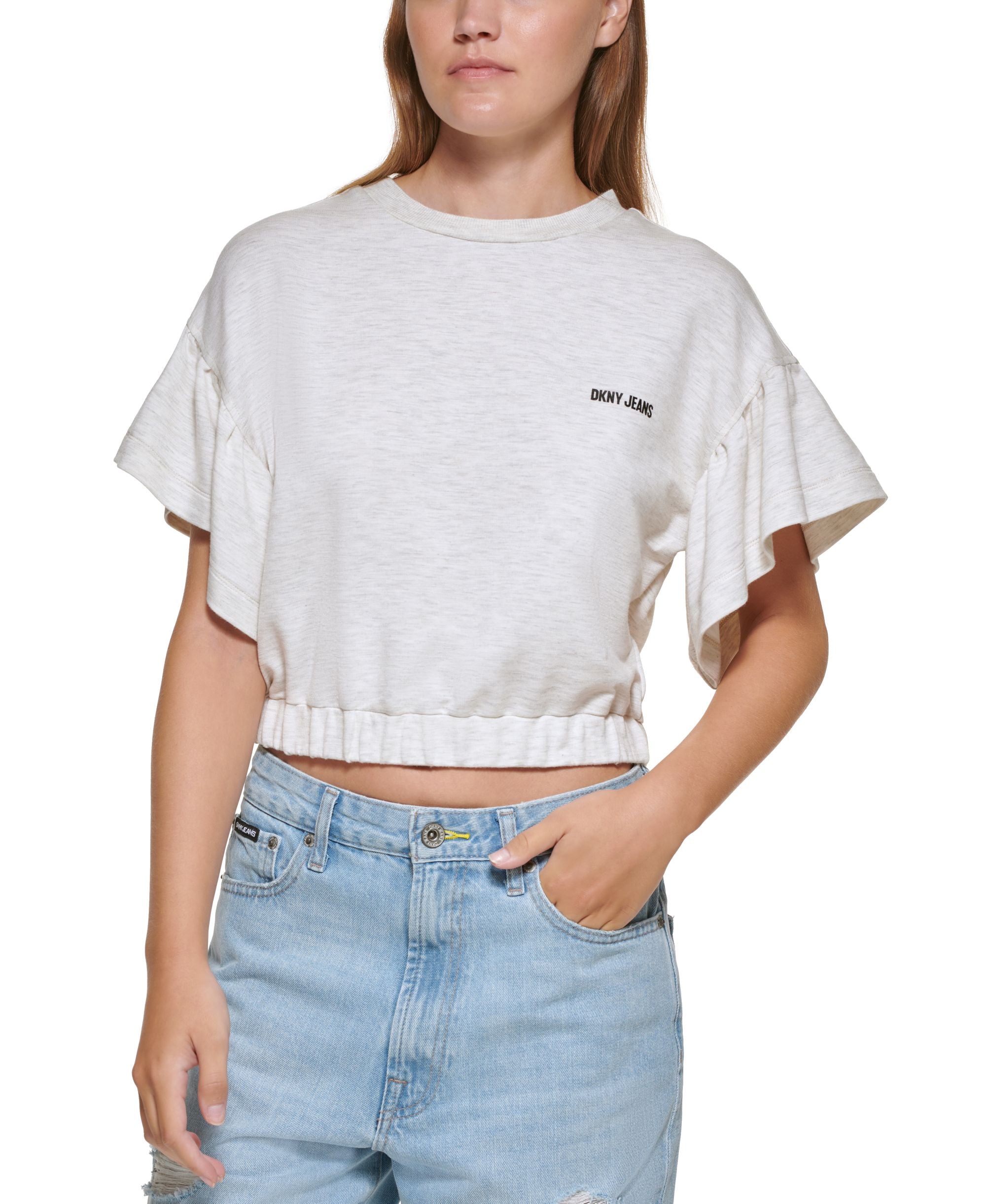 DKNY Jeans Cropped Flutter Sleeve T-Shirt