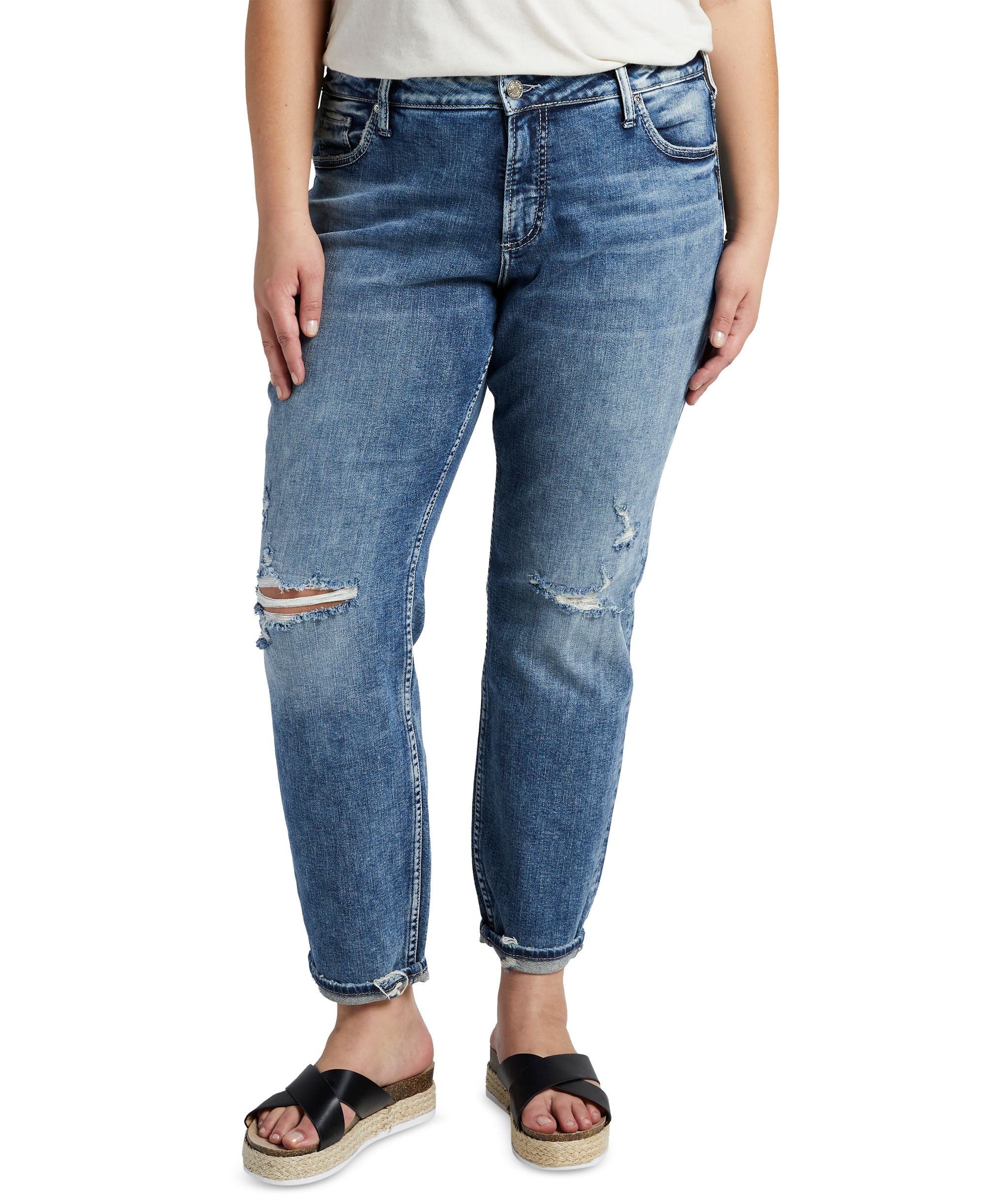 Silver Jeans Co. Plus Size Boyfriend Mid Rise Slim Leg Jeans
