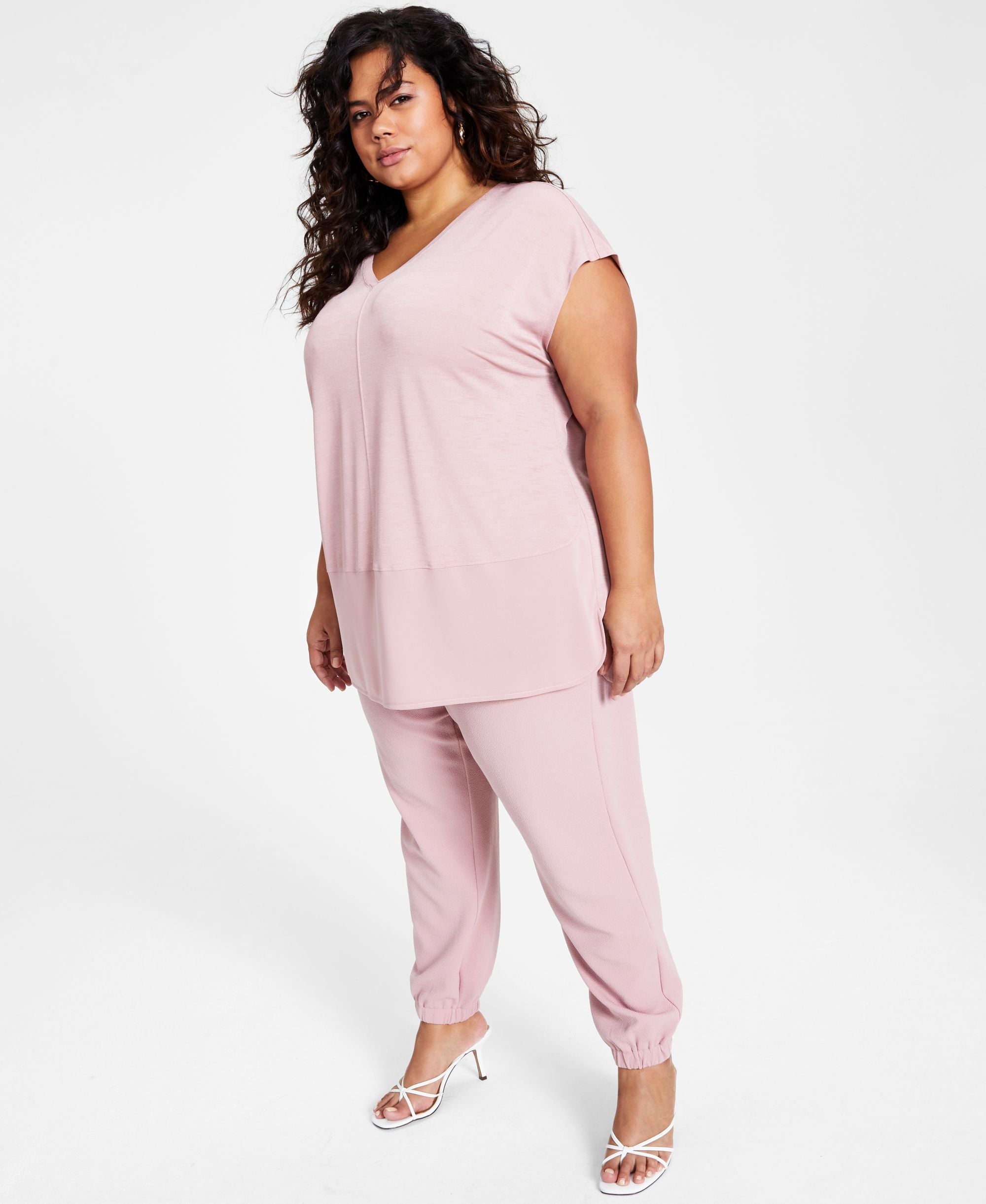 Bar III Plus Size Mixed Media Top