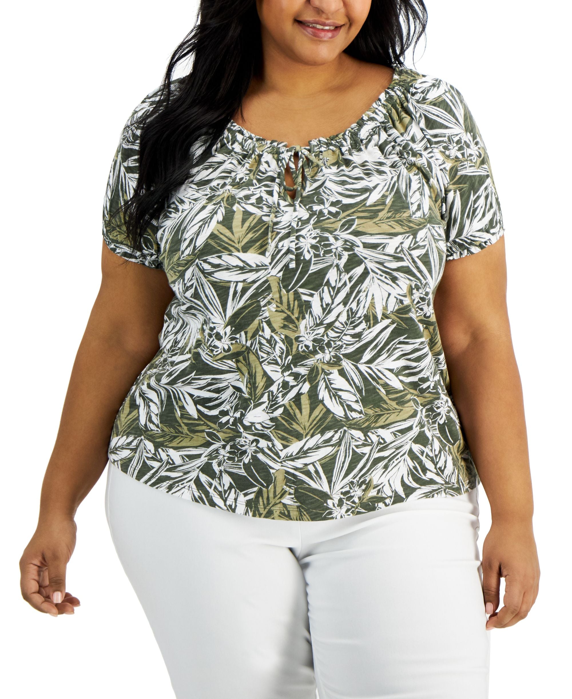 Style & Co Plus Size Printed Puff Sleeve Top