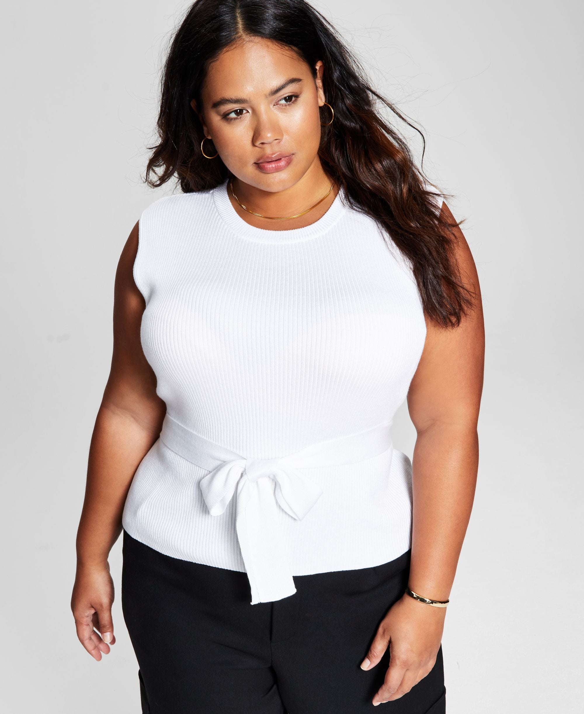 Now This Trendy Plus Size Ribbed Tie Waist Top