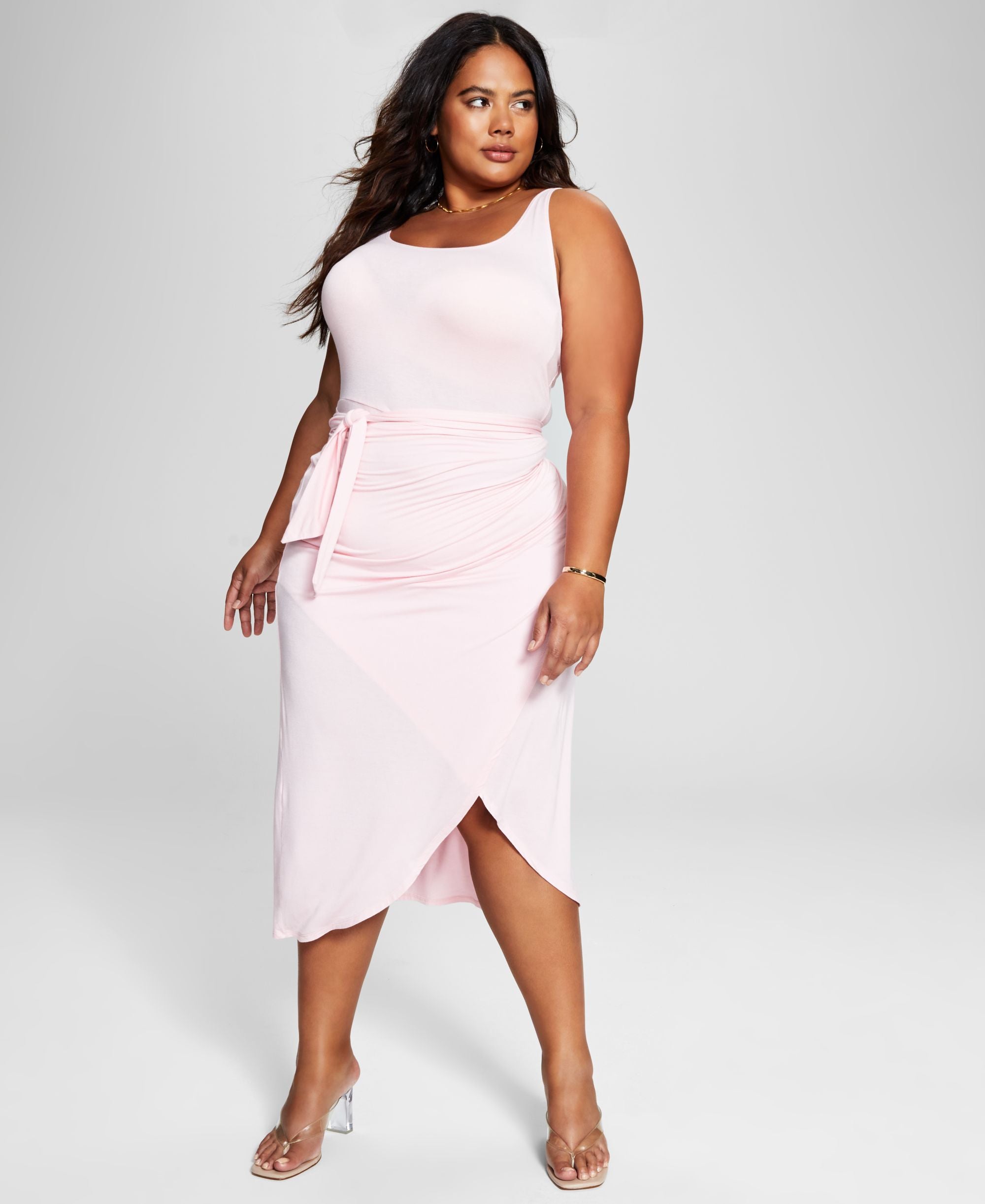 Now This Trendy Plus Size Side Tie Midi Dress
