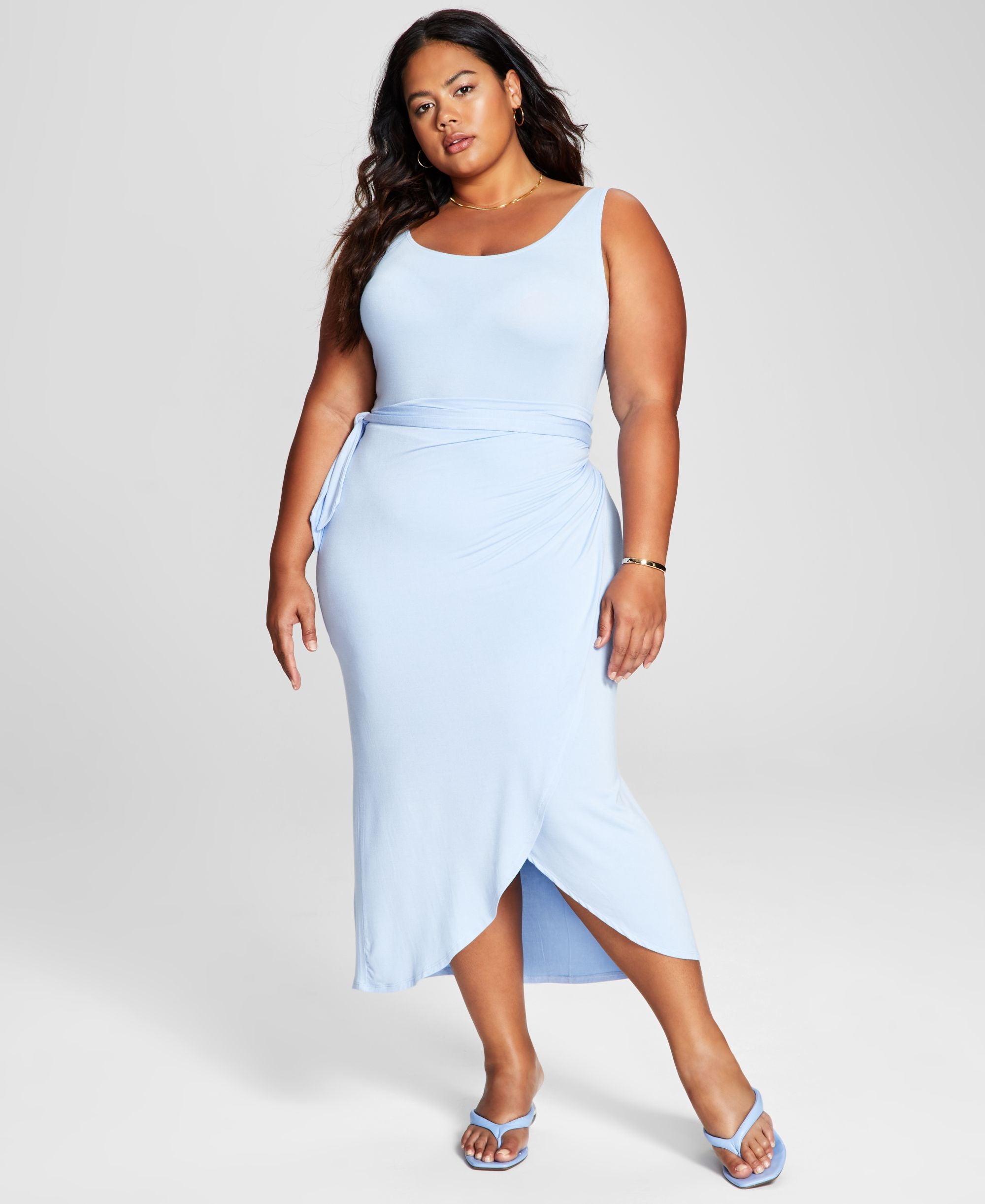 Now This Trendy Plus Size Side Tie Midi Dress