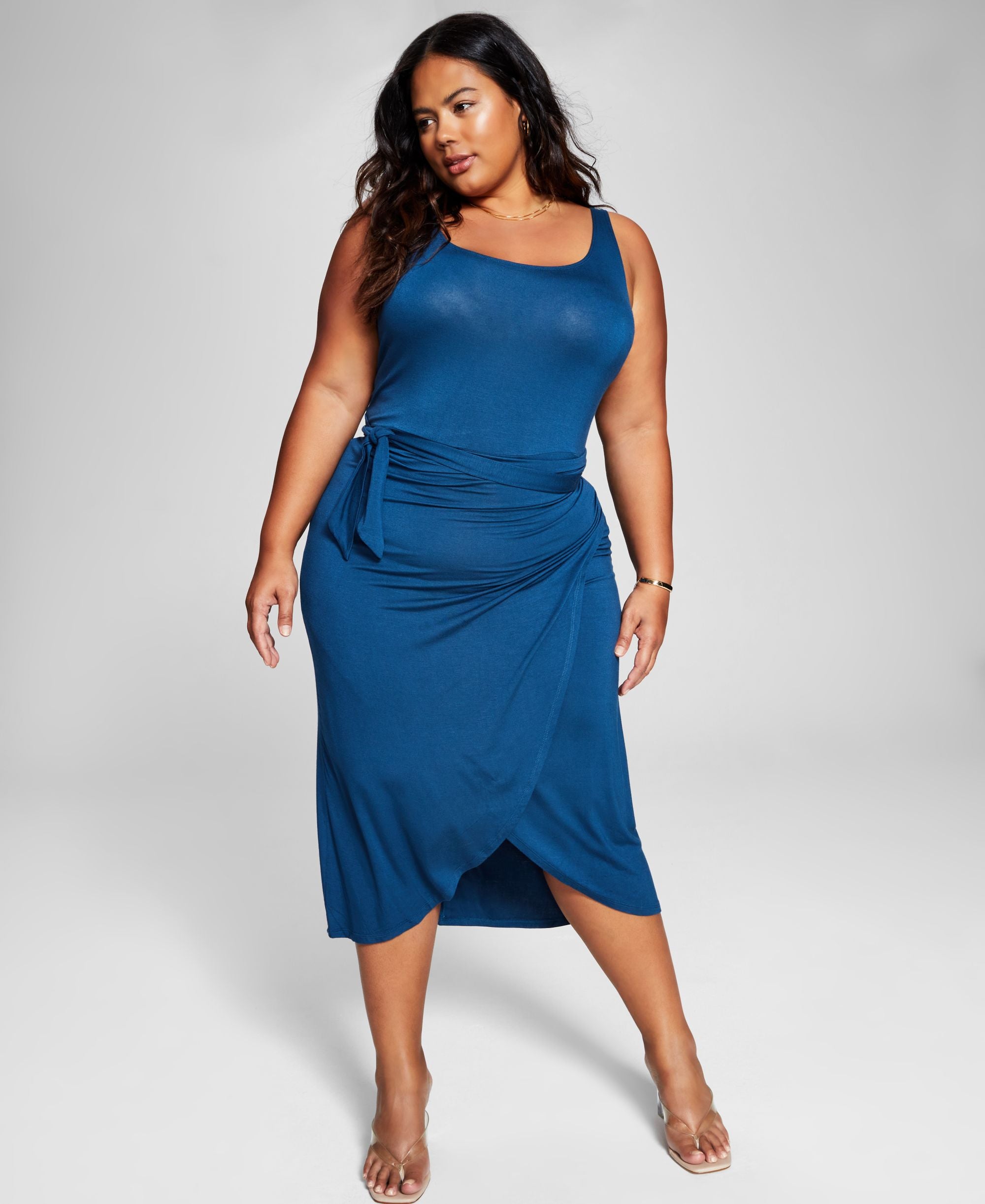 Now This Trendy Plus Size Side Tie Midi Dress