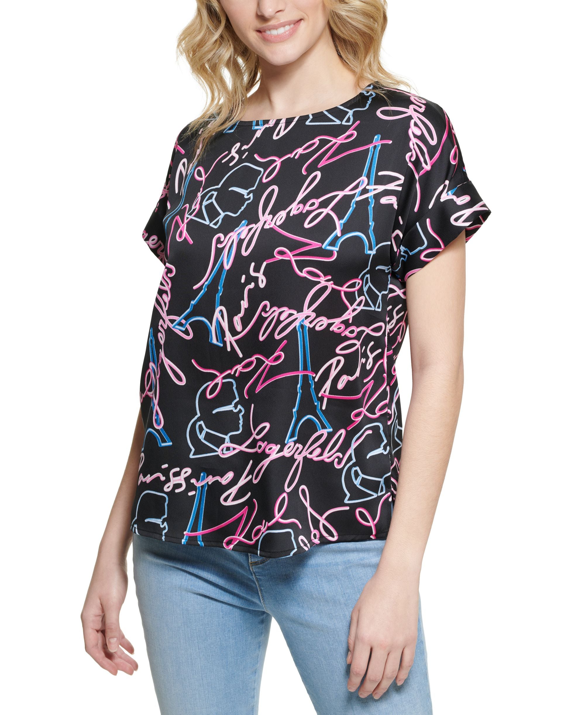 Karl Lagerfeld Paris Womens Neon Print T-Shirt