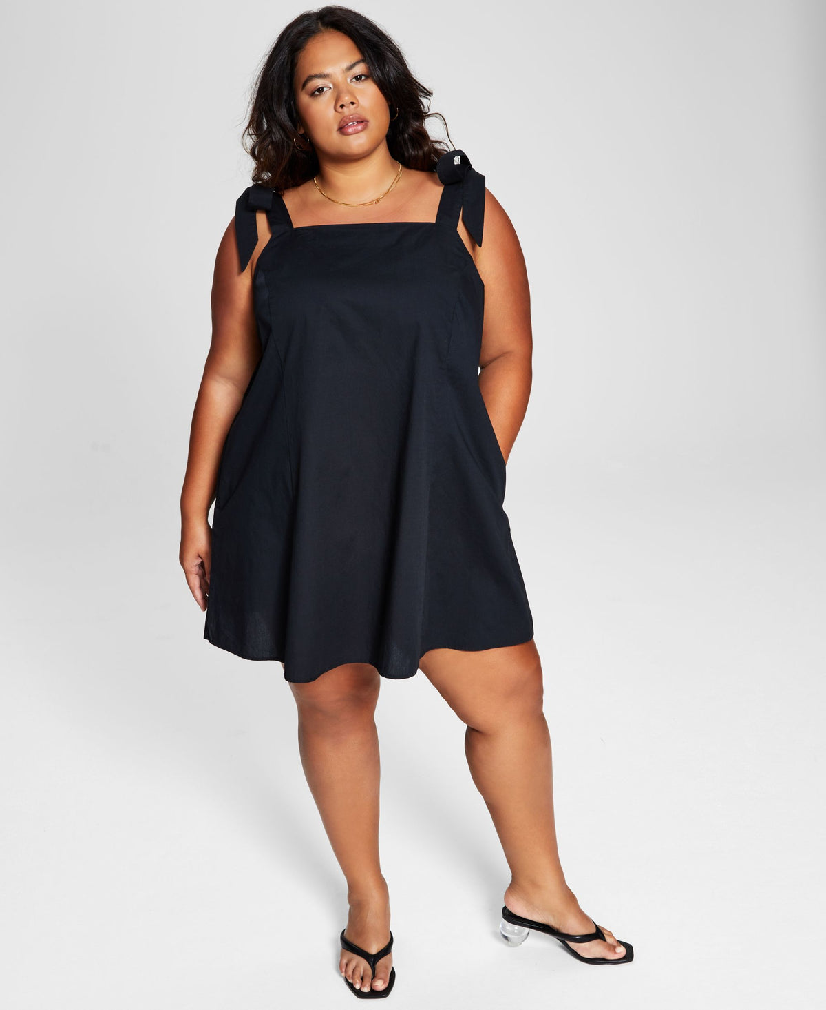 Now This Trendy Plus Size Cotton Tie Shoulder Dress