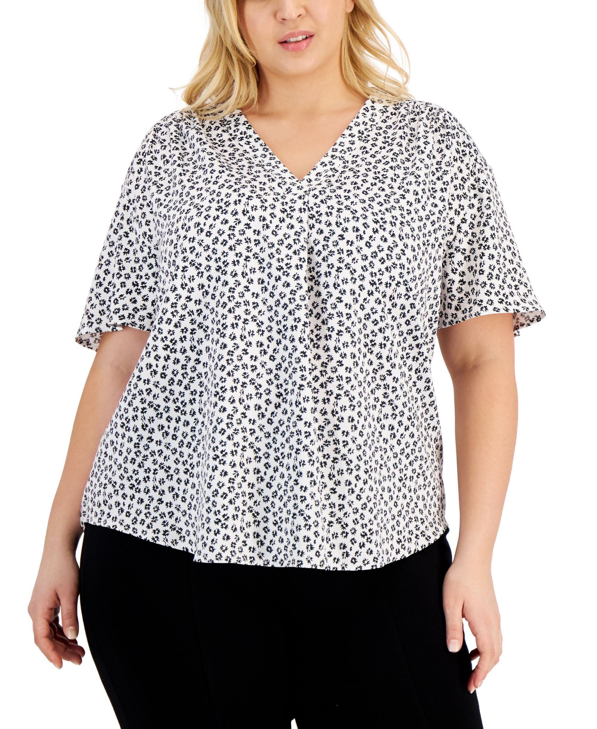 Alfani Plus Size Printed Shirred V Neck Top
