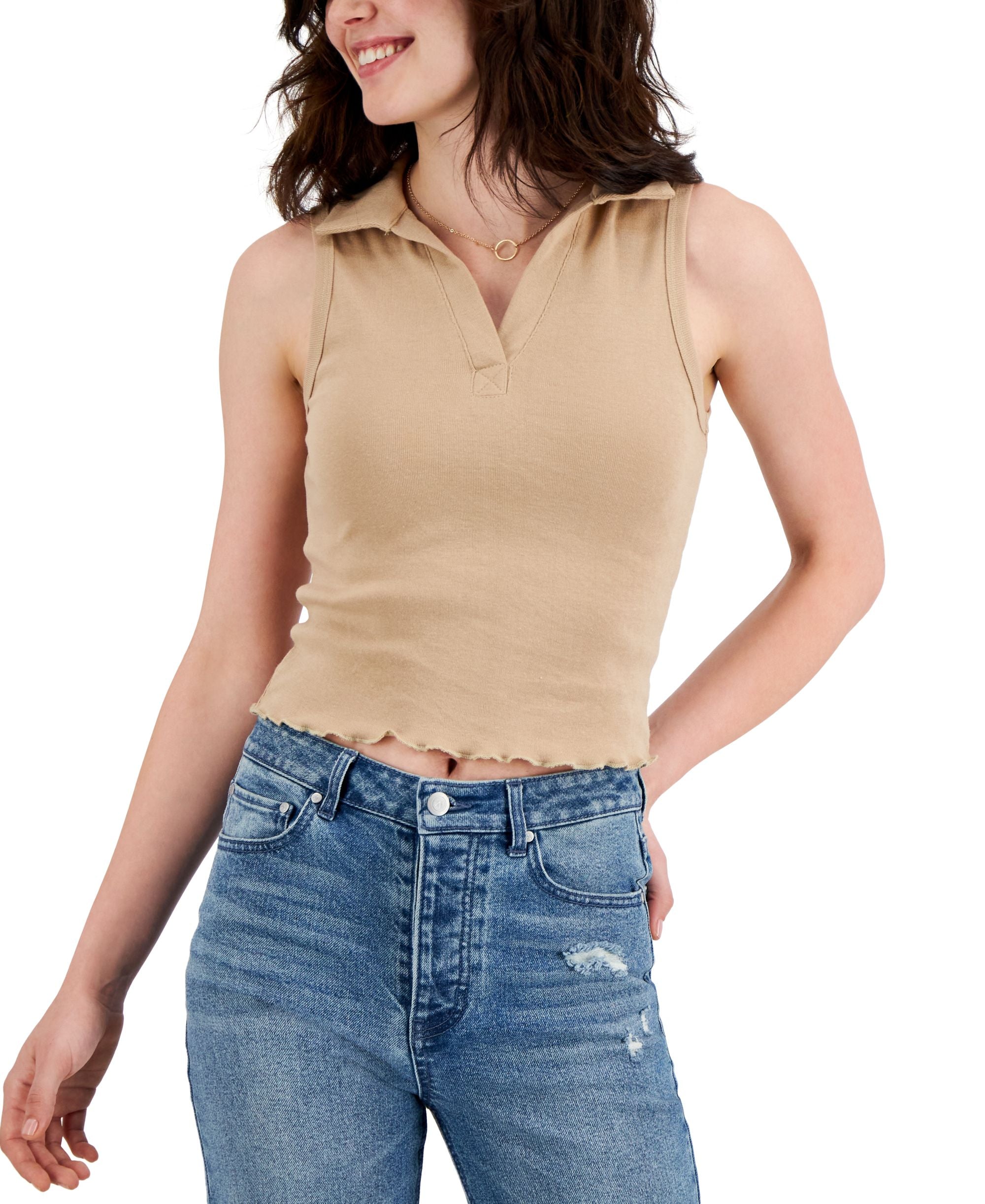 Just Polly Juniors' Cropped Polo Tank Top