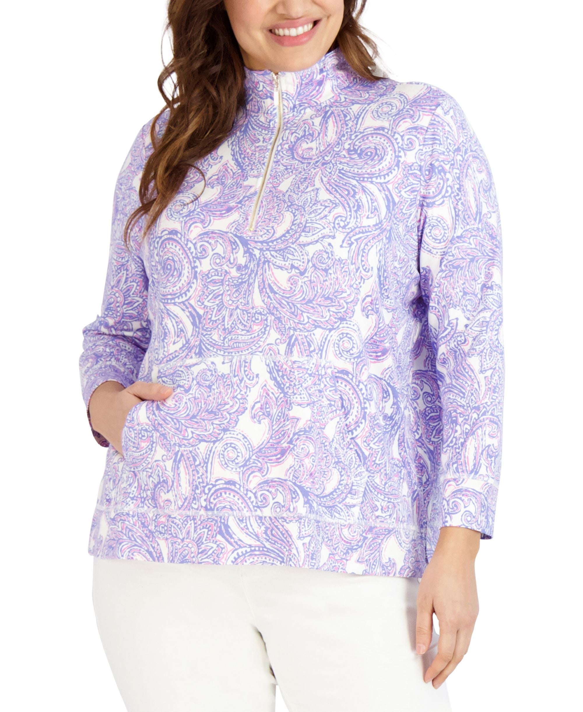 Jones New York Womens Plus Paisley 3/4 Sleeve Pullover Top