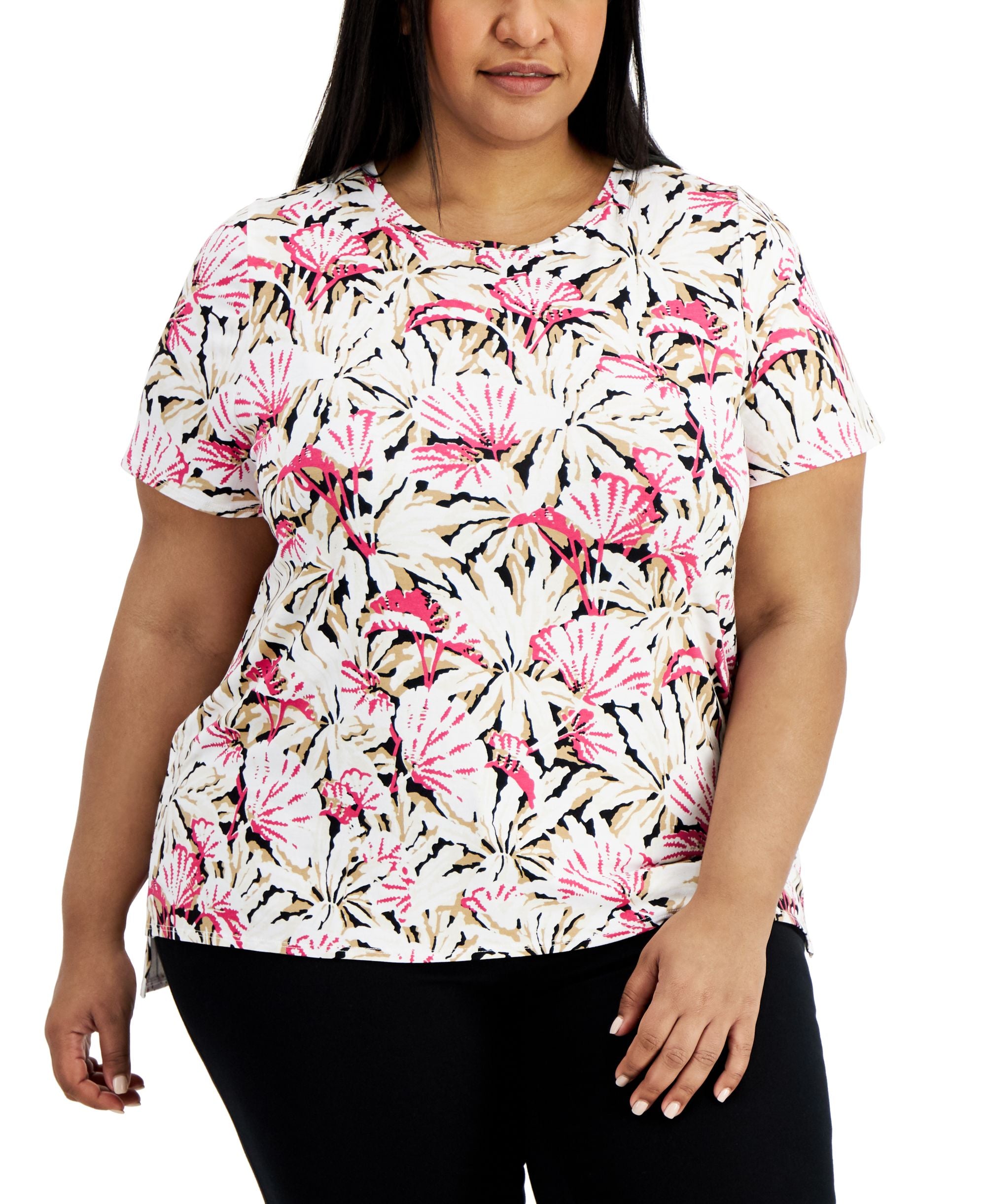Alfani Plus Size Tropical Foliage Top