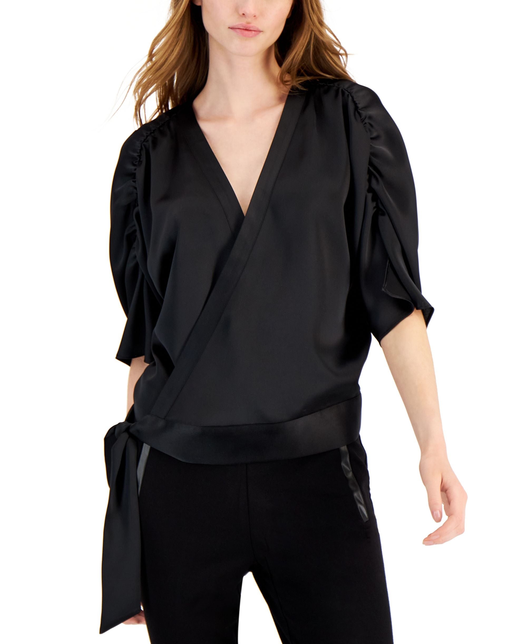 INC International Concepts Womens Satin Wrap Top