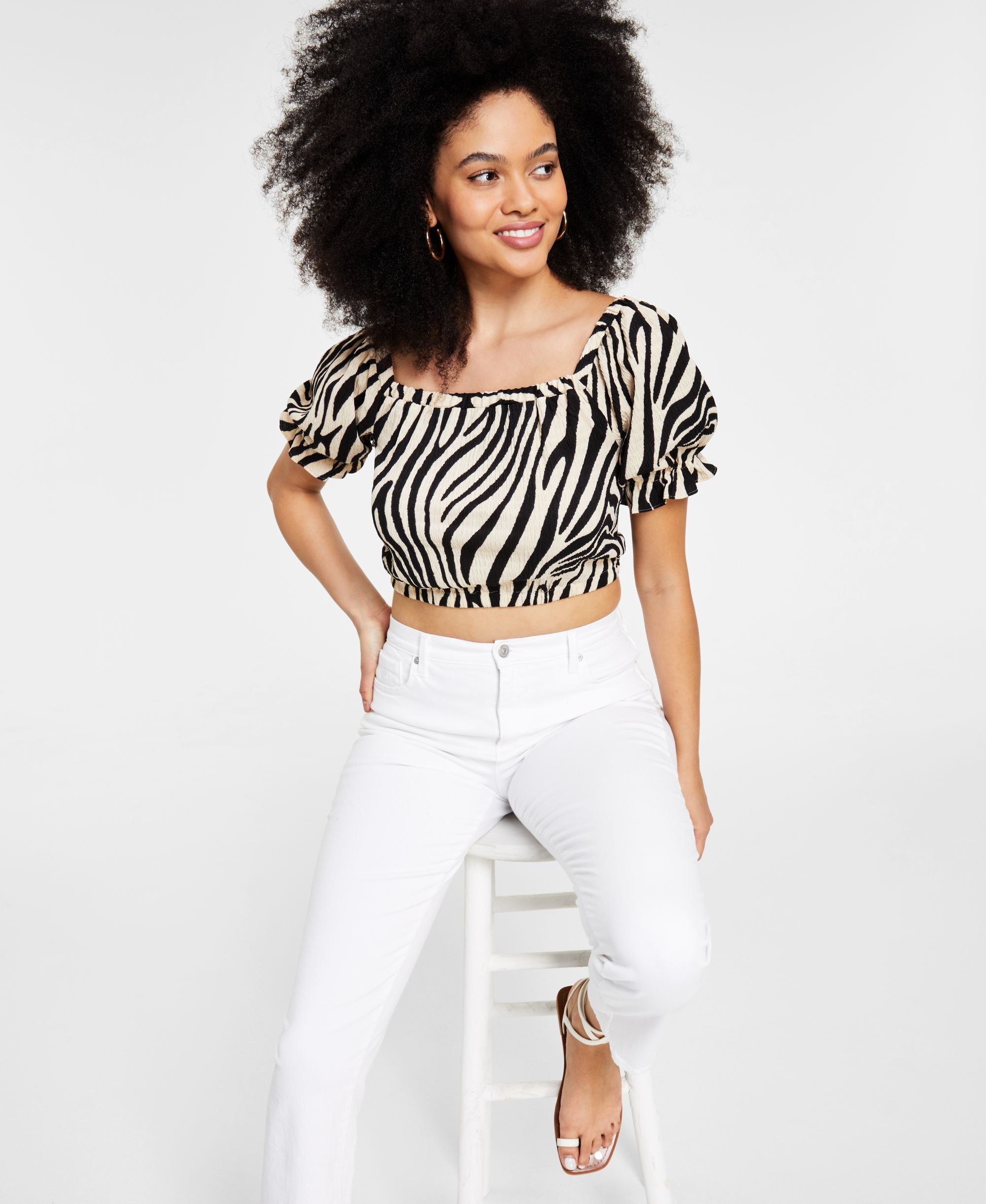 Bar III Womens Printed Crop Top