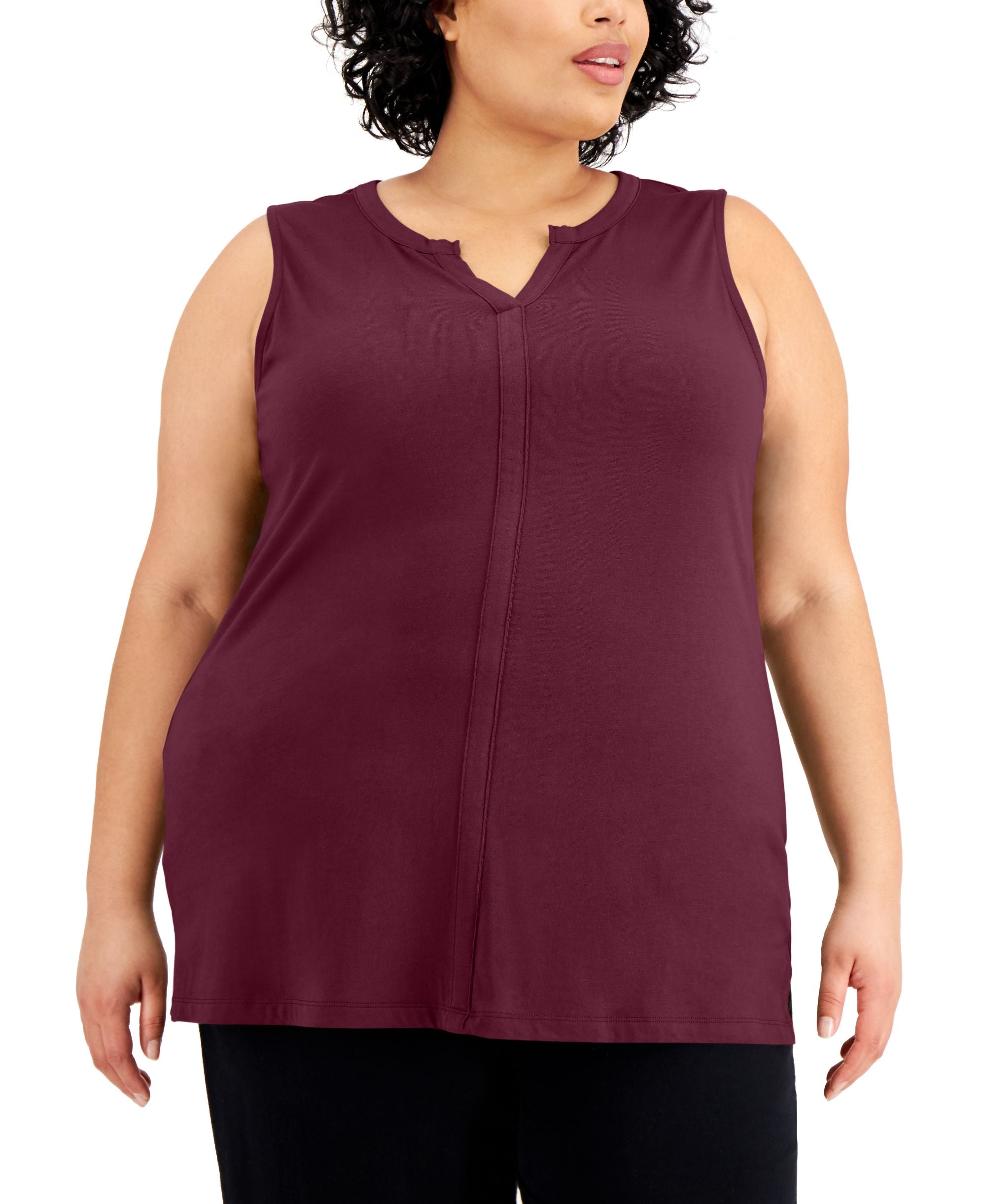Karen Scott Plus Size Cotton Split Neck Tunic