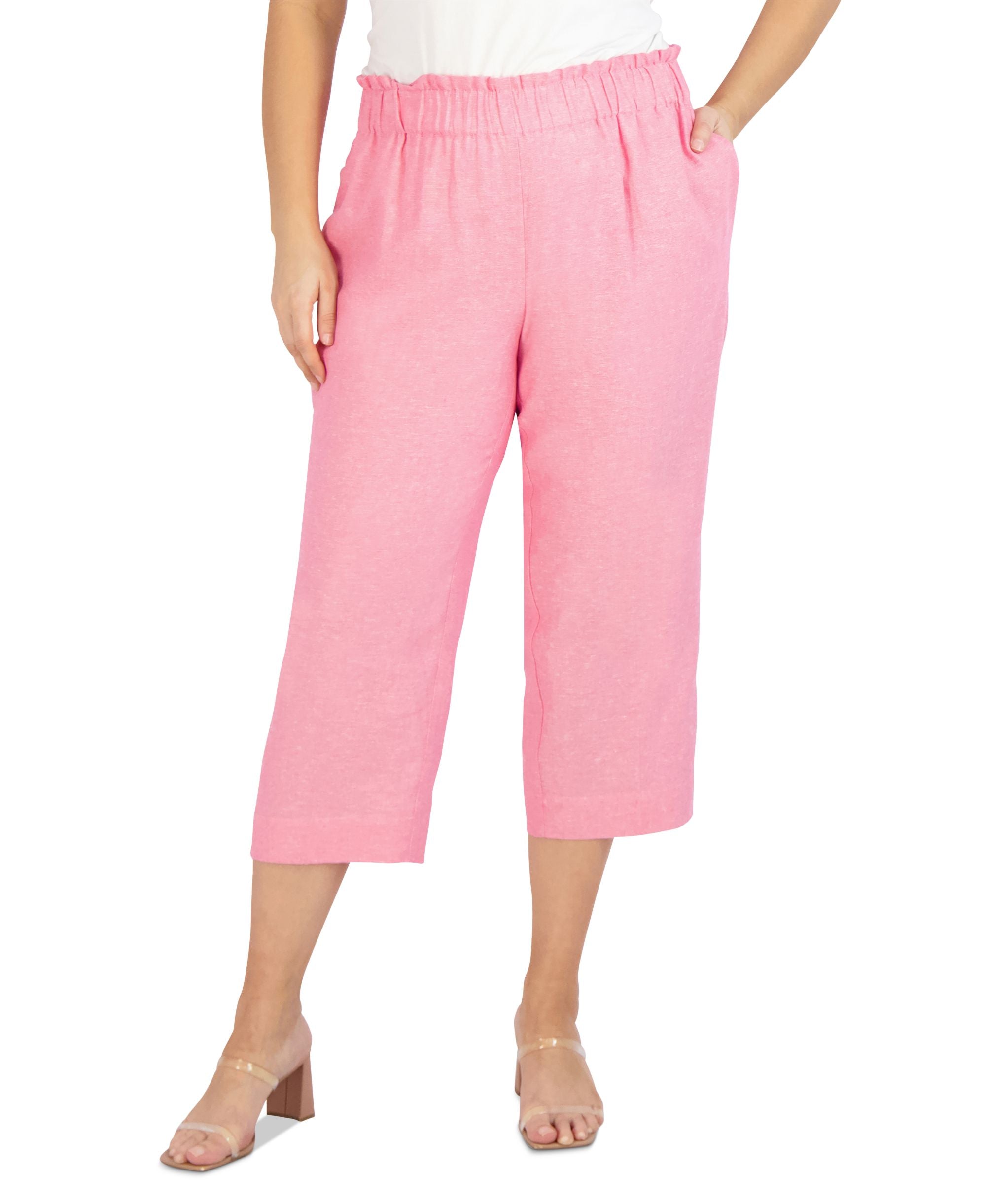 Jones New York Plus Size Linen Chambray Cropped Pull On Pants