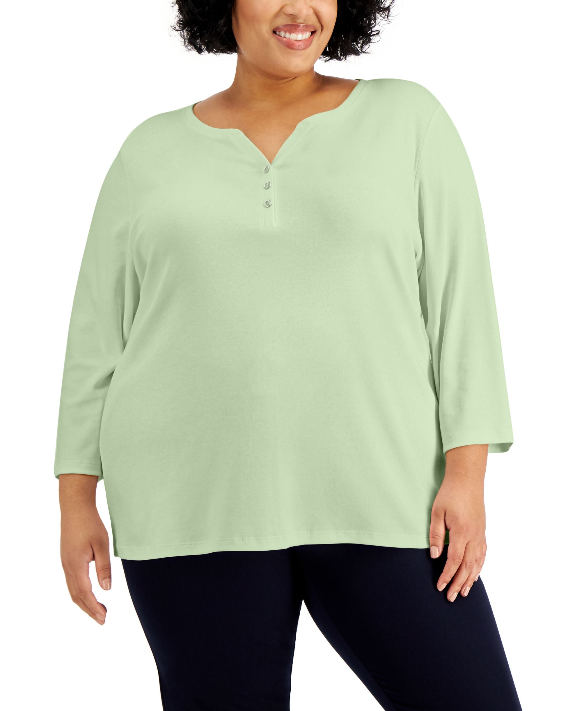 Plus Size 3/4-Sleeve Henley Top