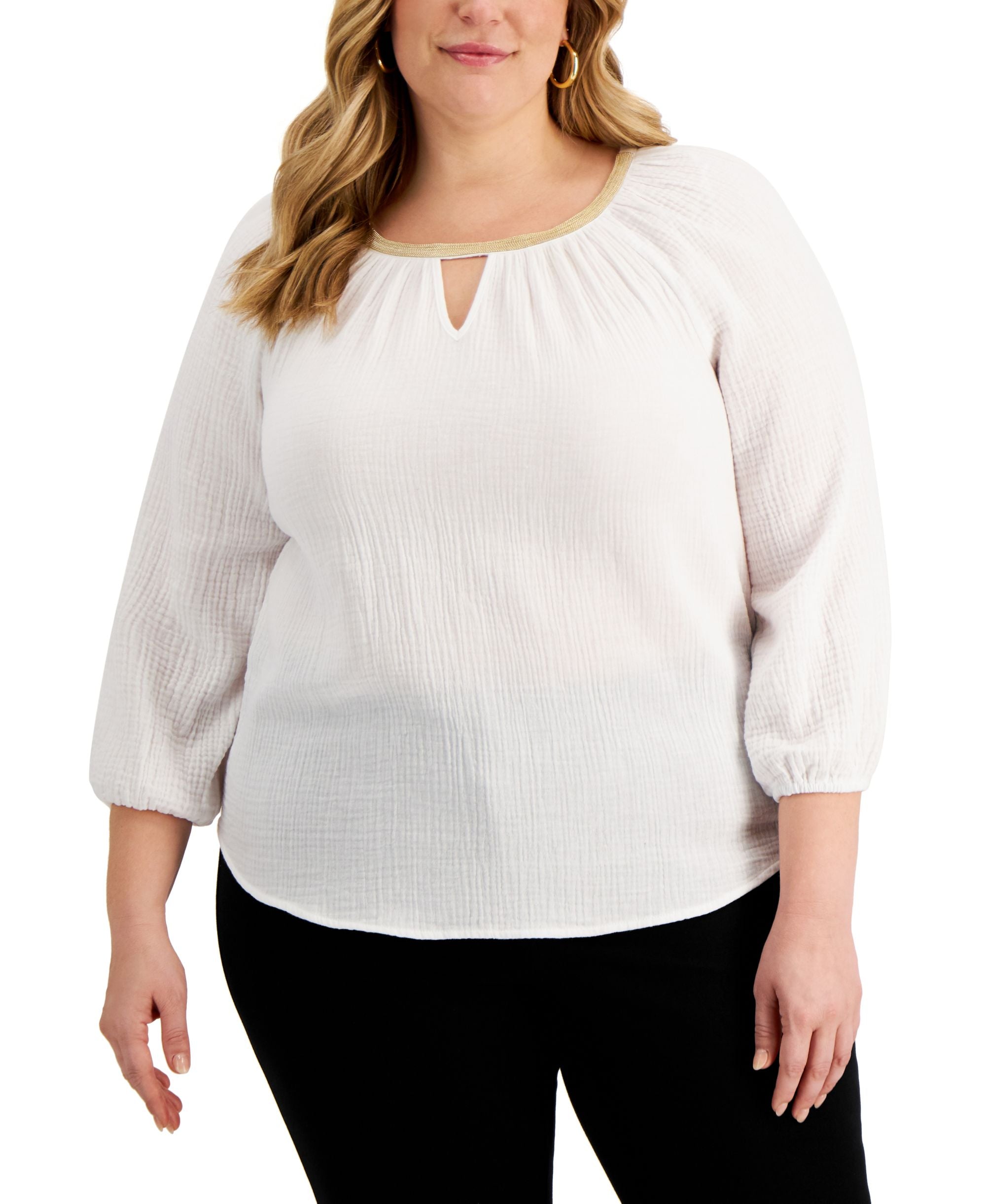 JM Collection Plus Size Cotton Keyhole Top