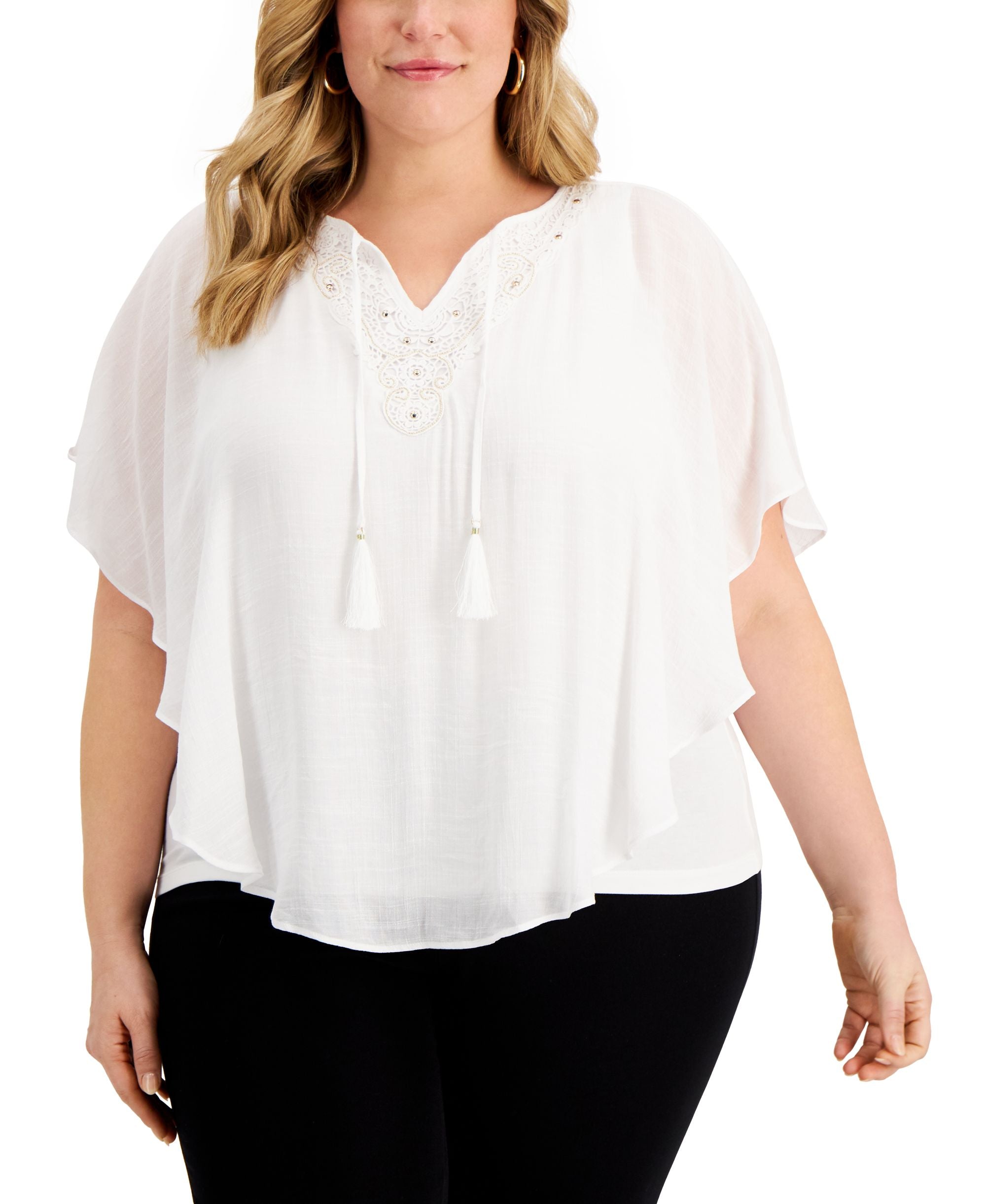 JM Collection Plus Size Gauze Poncho Top