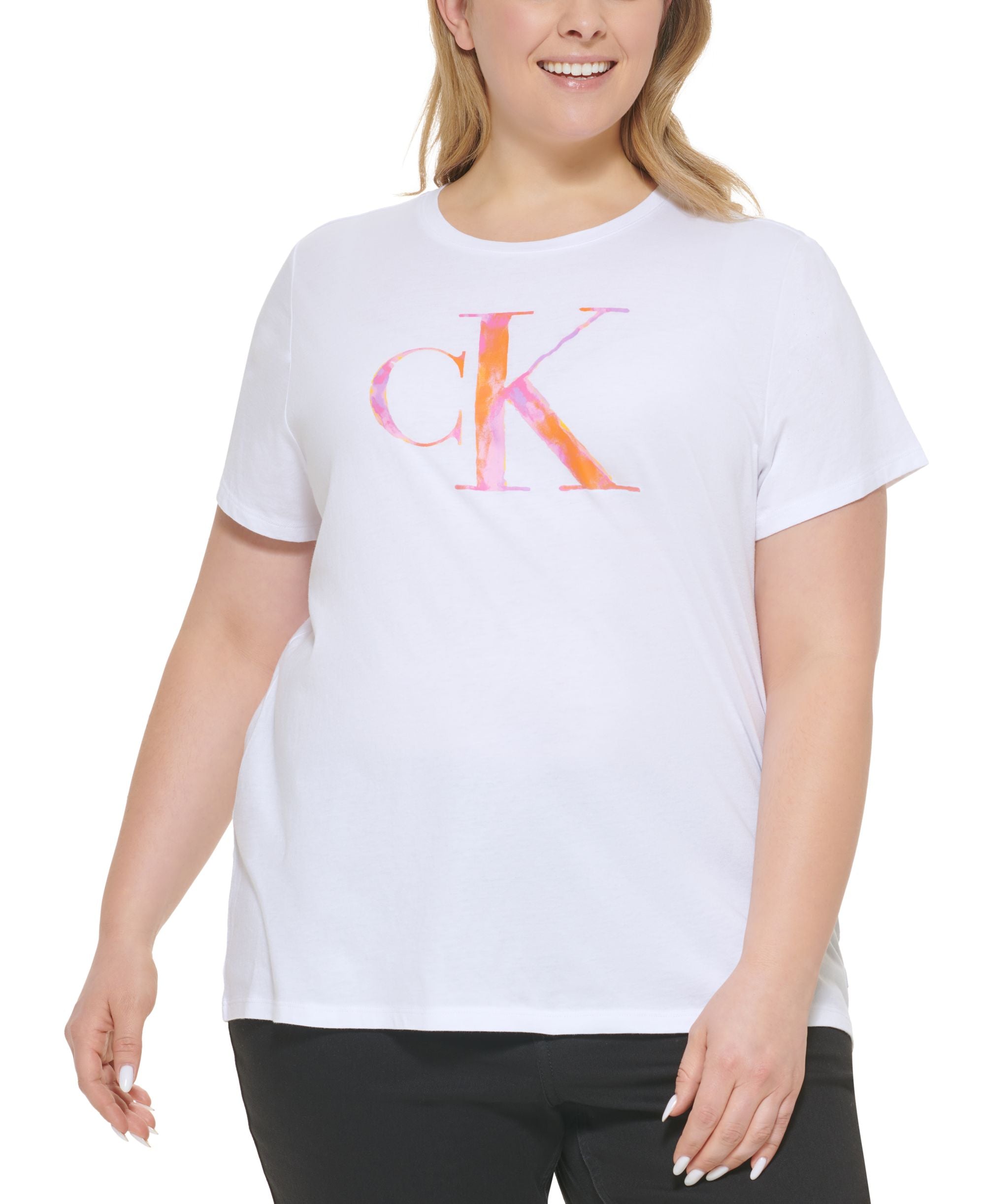 Calvin Klein Jeans Trendy Plus Size Watercolor Ck Logo Iconic T-Shirt