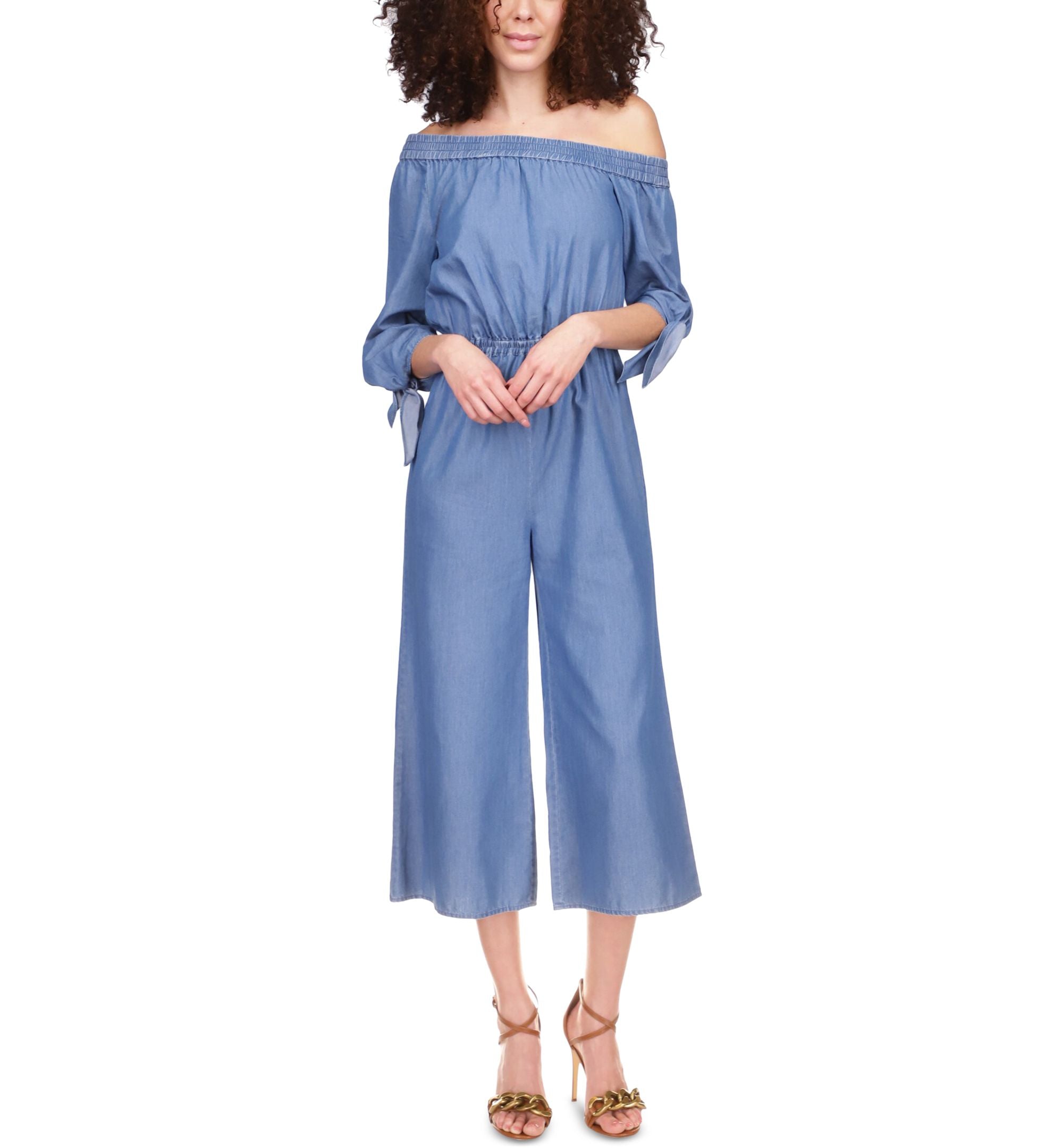 Michael Michael Kors Womens Off-The-Shoulder Cropped Jumpsuit
