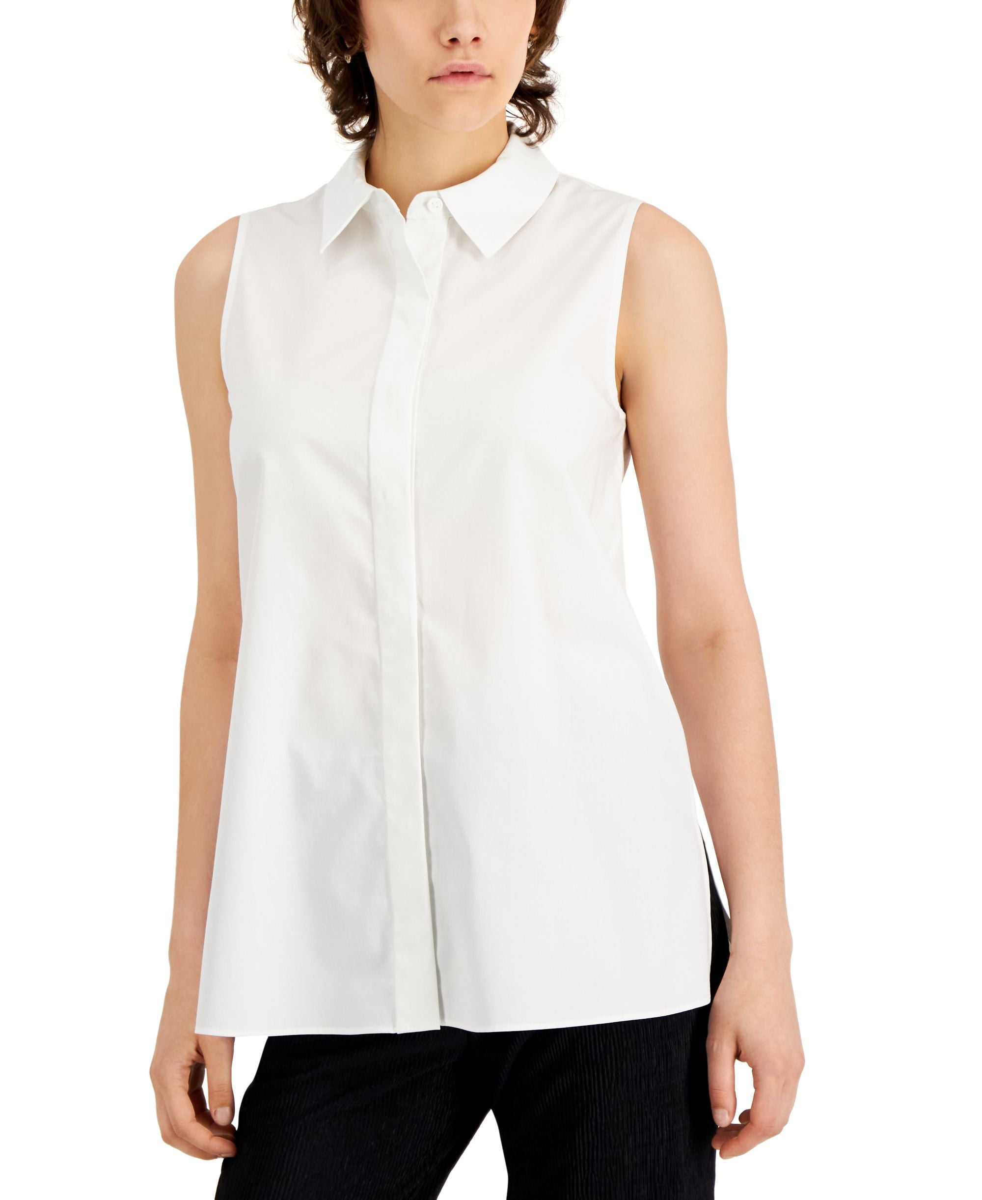 Alfani Womens Poplin Sleeveless Tunic