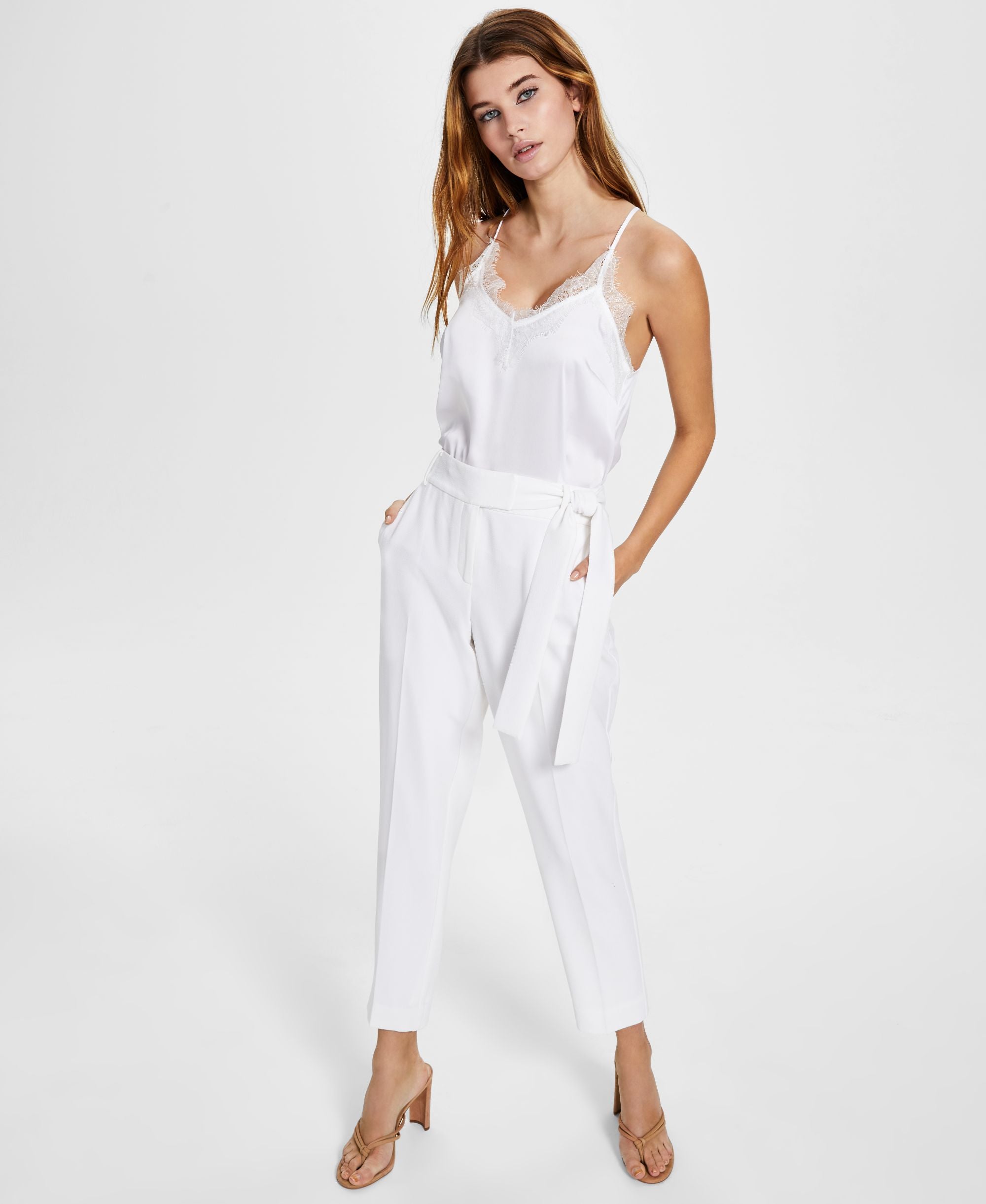 Bar III Petite Lace Trim Racerback Camisole