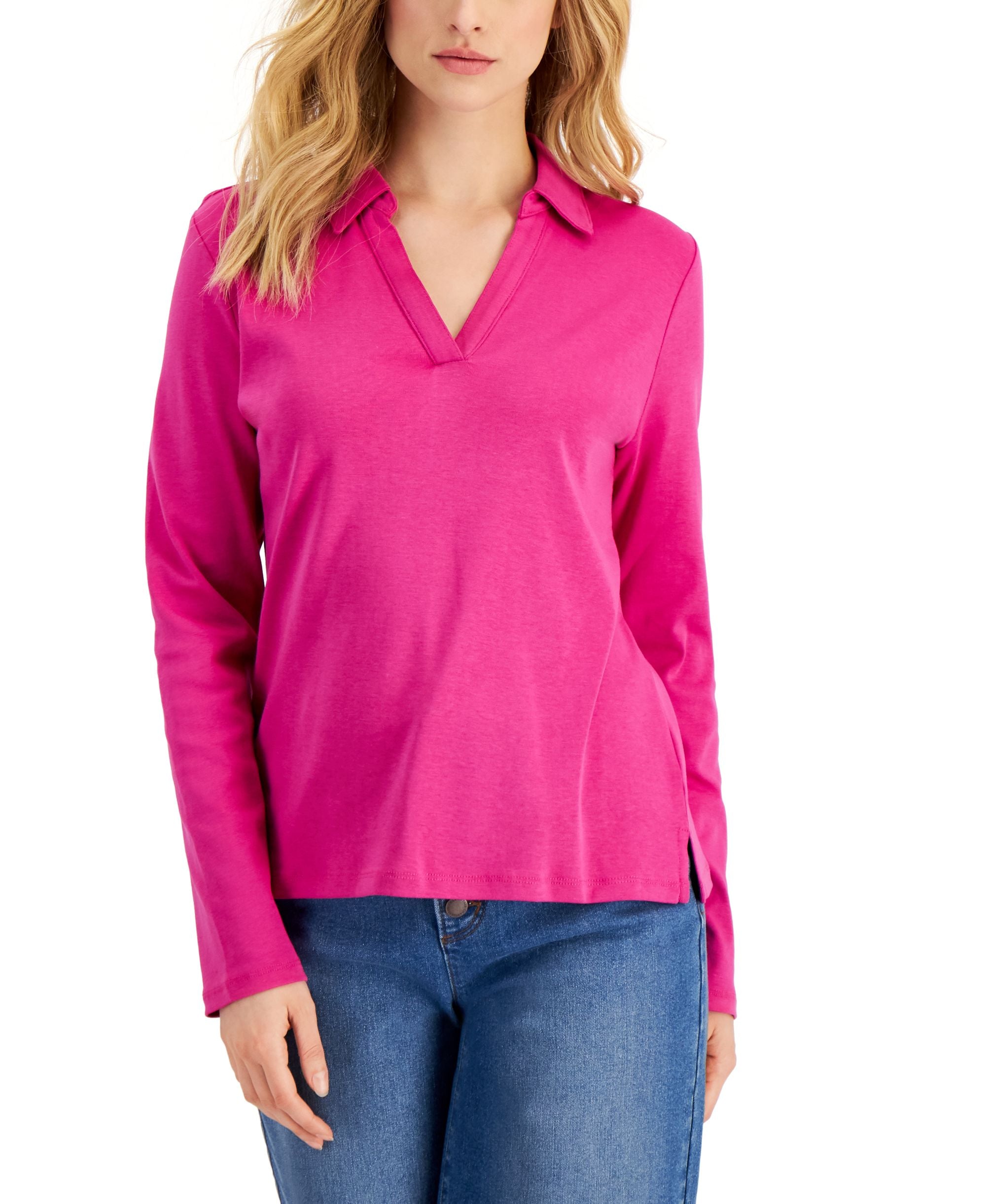 Charter Club Petite Johnny Collar Top
