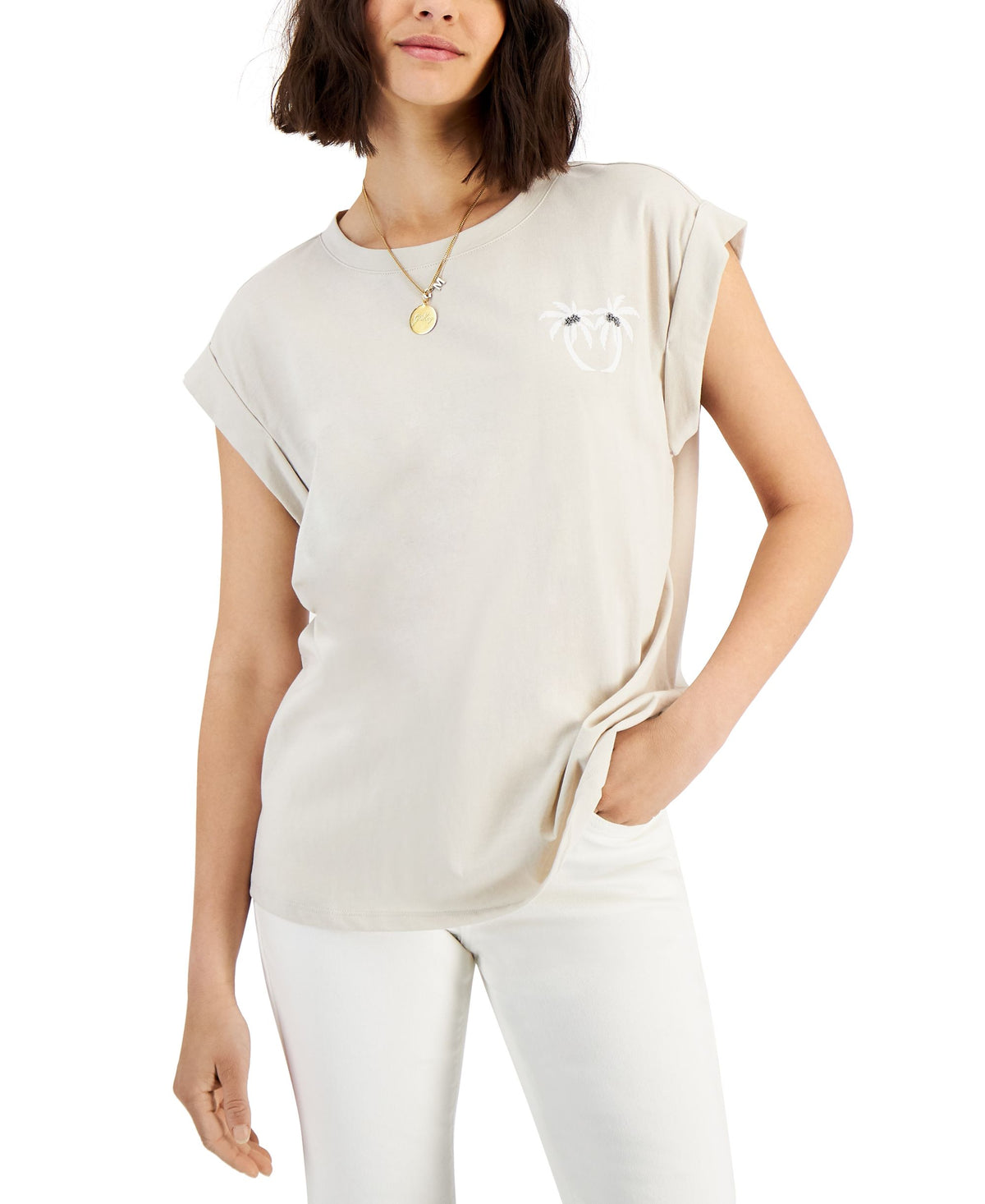 INC International Concepts Womens Palm Tree Graphic T-Shirt