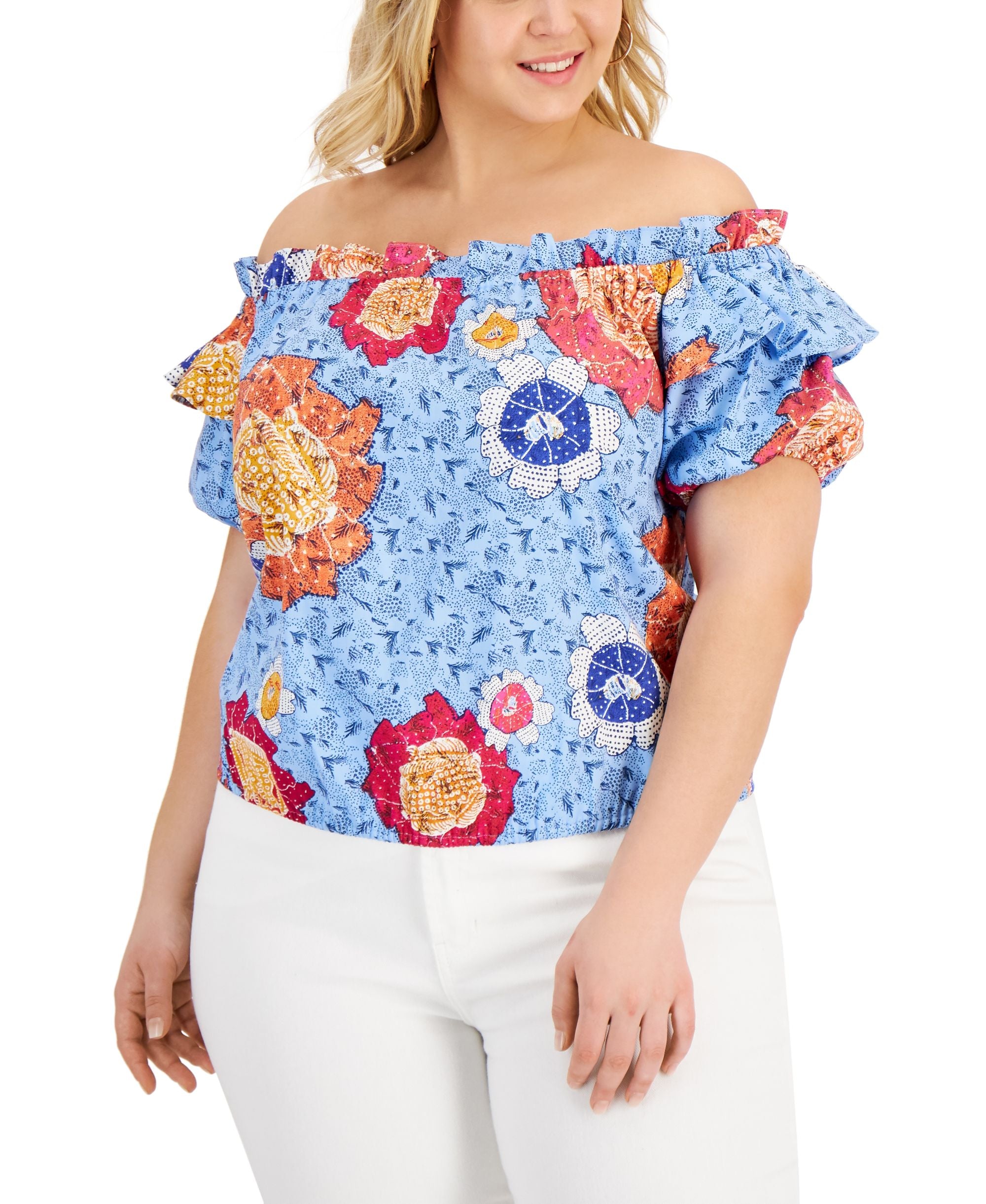 Inc International Concepts Plus Size Cotton Off-The-Shoulder Top