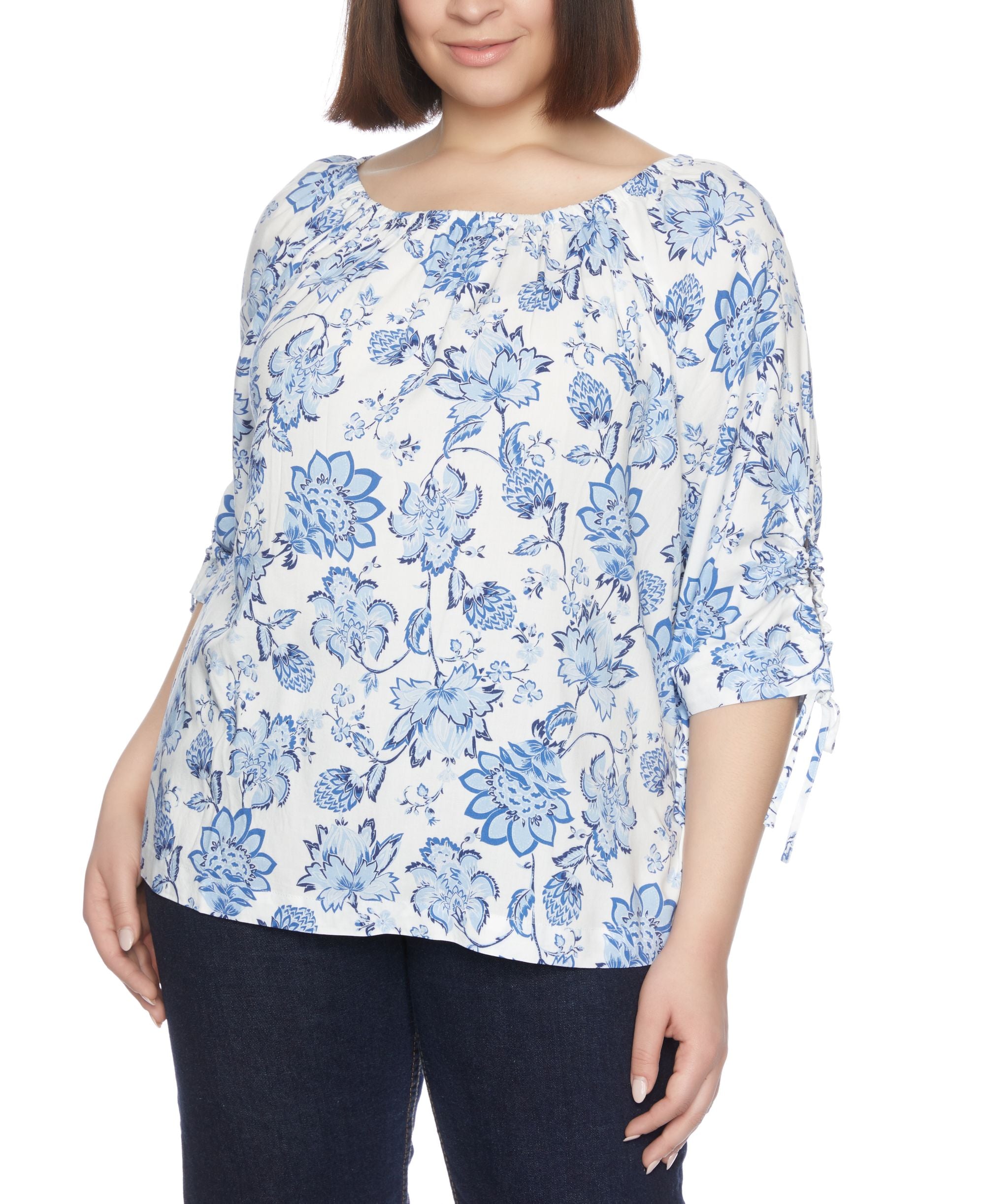 Plus Size Shirred Neckline Blouse Top