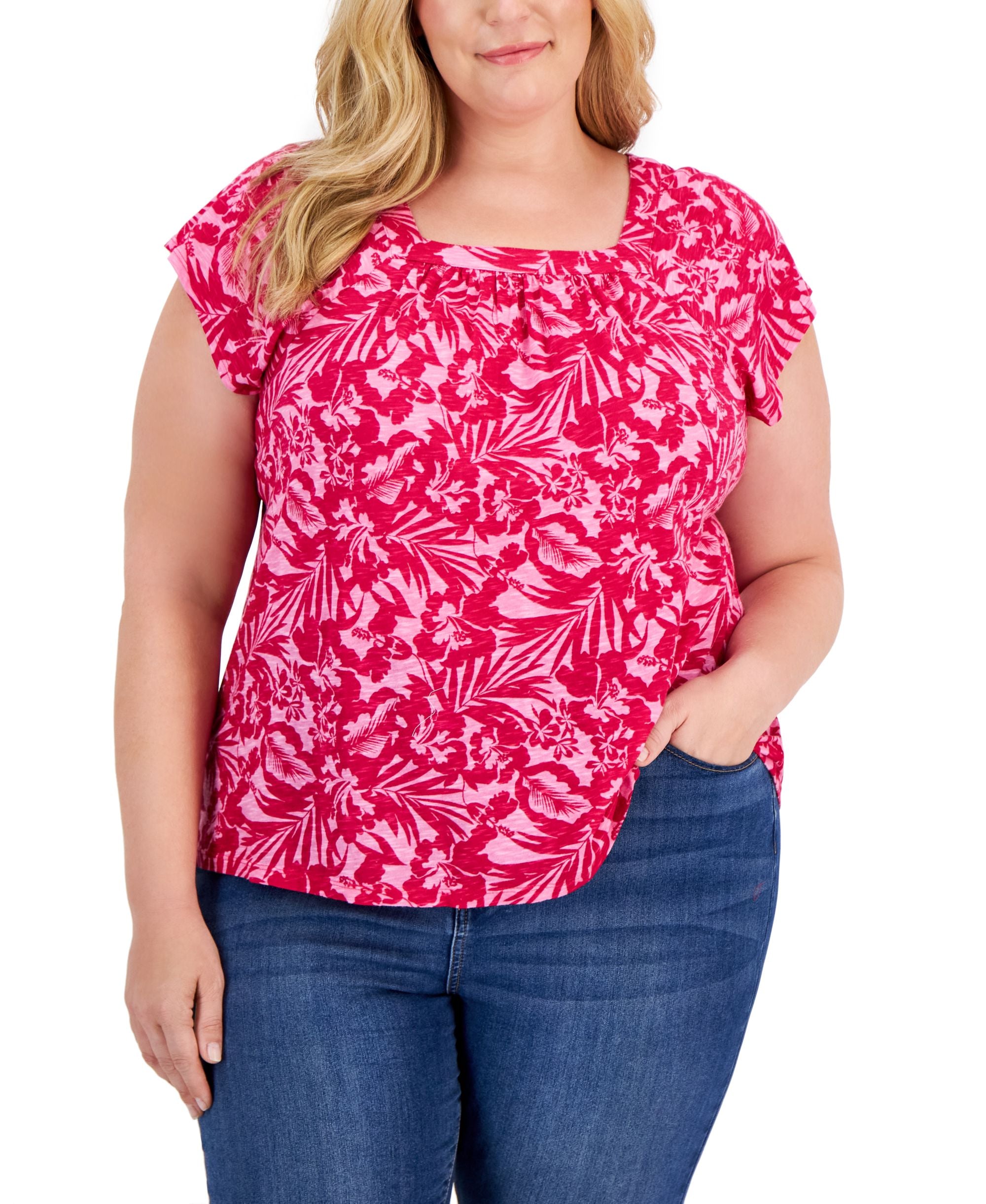 Style & Co Plus Size Square Neck Flutter Sleeve Top