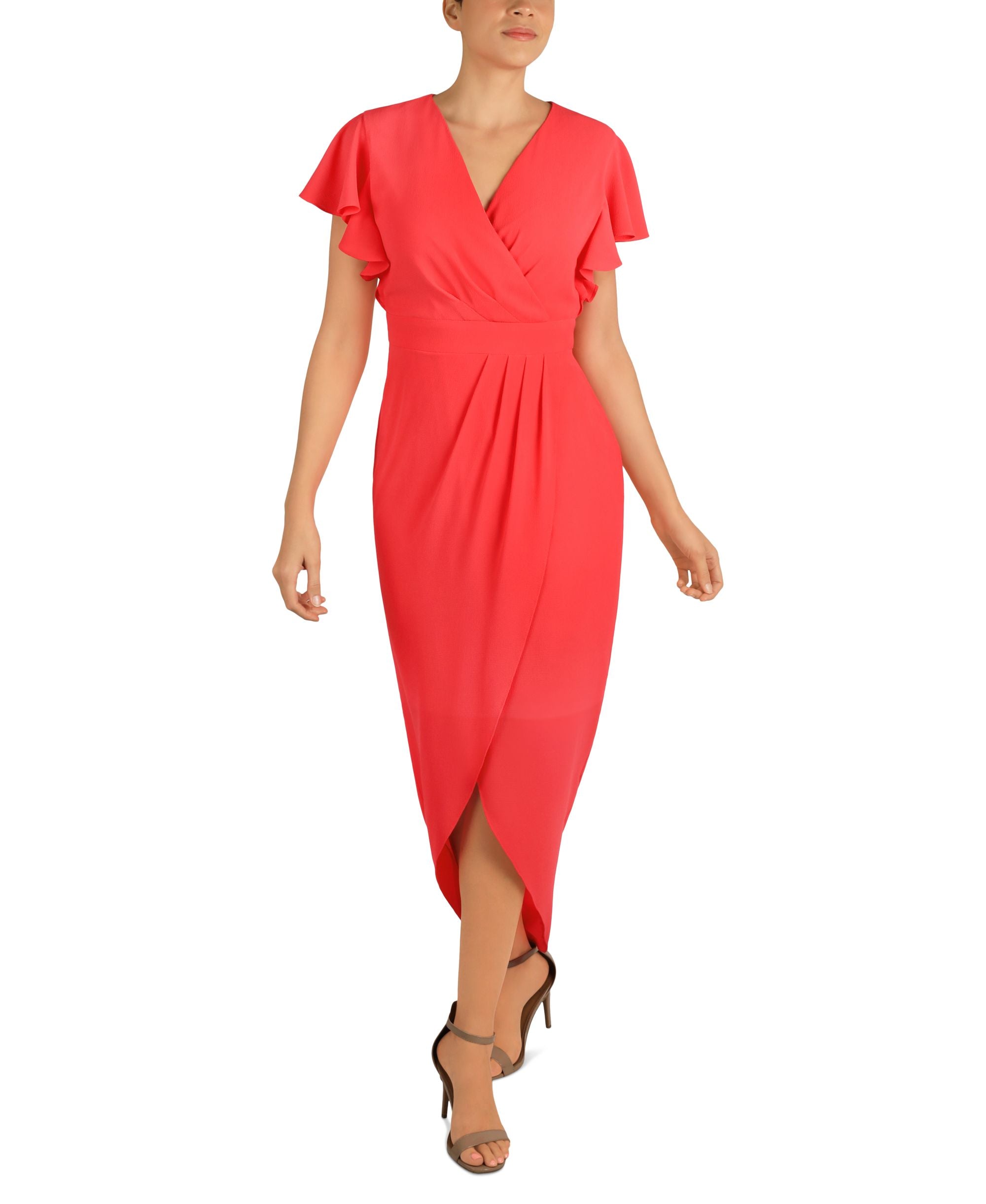 Donna Ricco Ruffled Sleeve Tulip Hem Dress