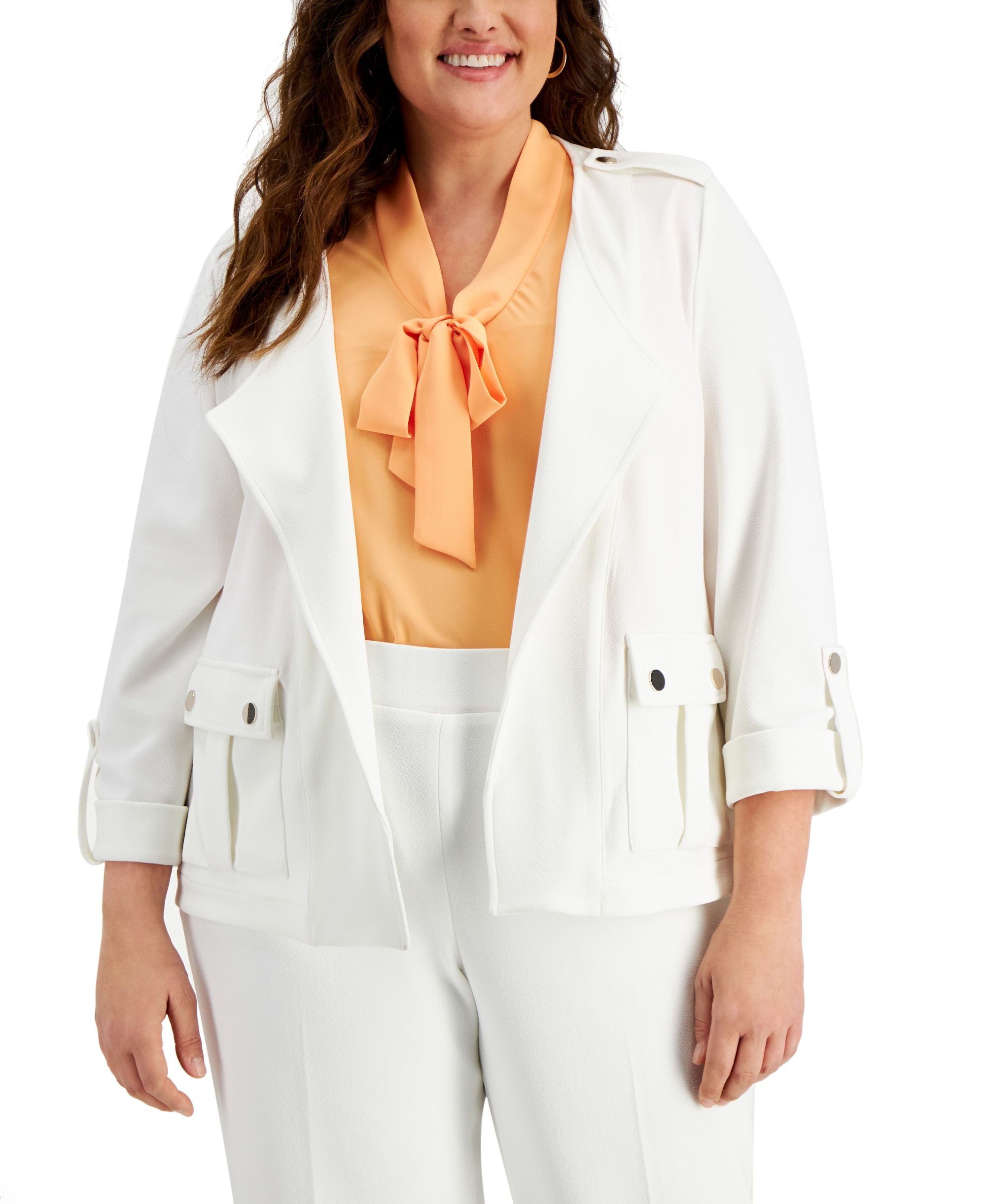 Kasper Plus Size Roll Tab Cardigan Jacket