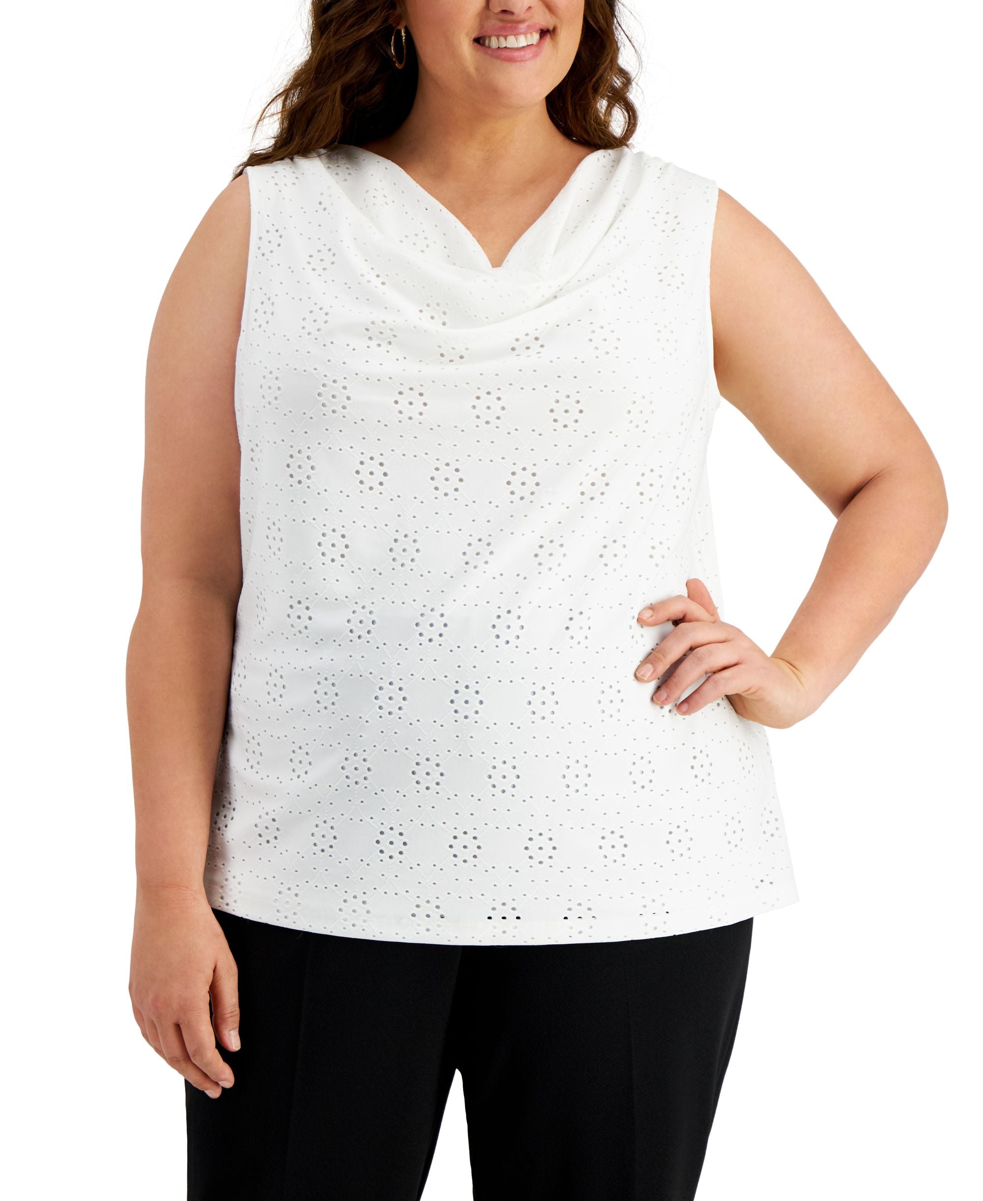 Plus Size Cowlneck Eyelet Top