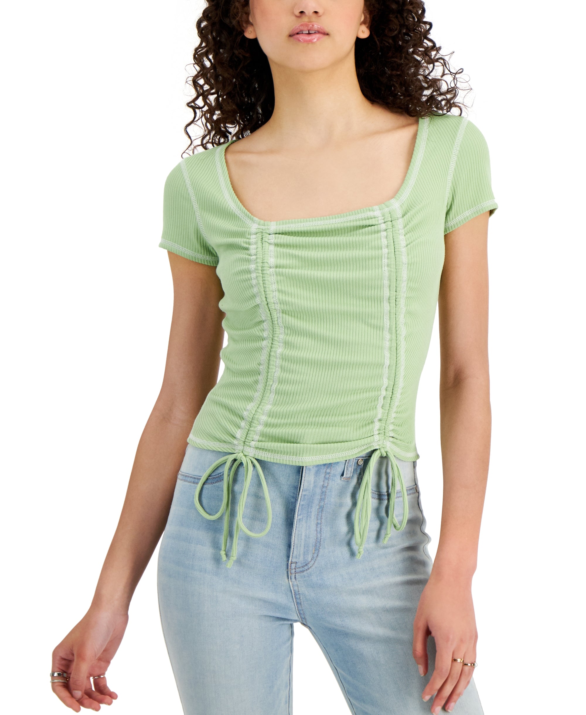 Juniors' Square-Neck Ruched Top