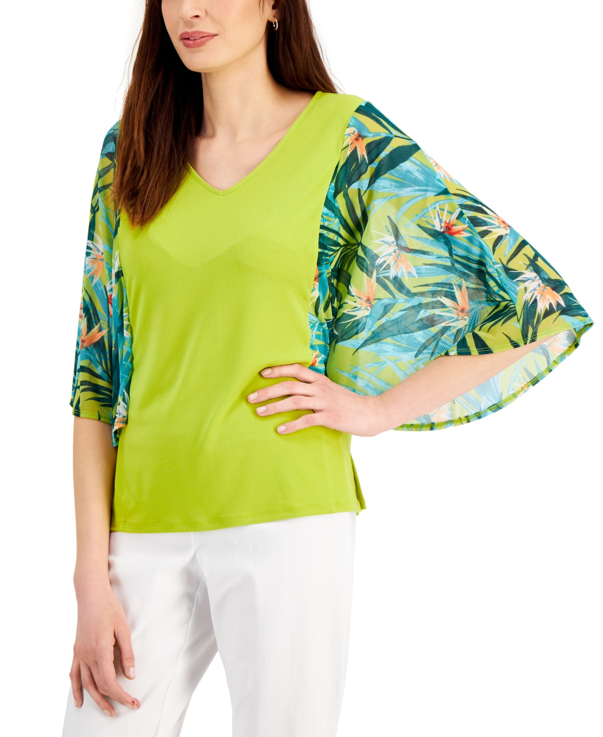 JM Collection Petite Printed Sleeve Blouse