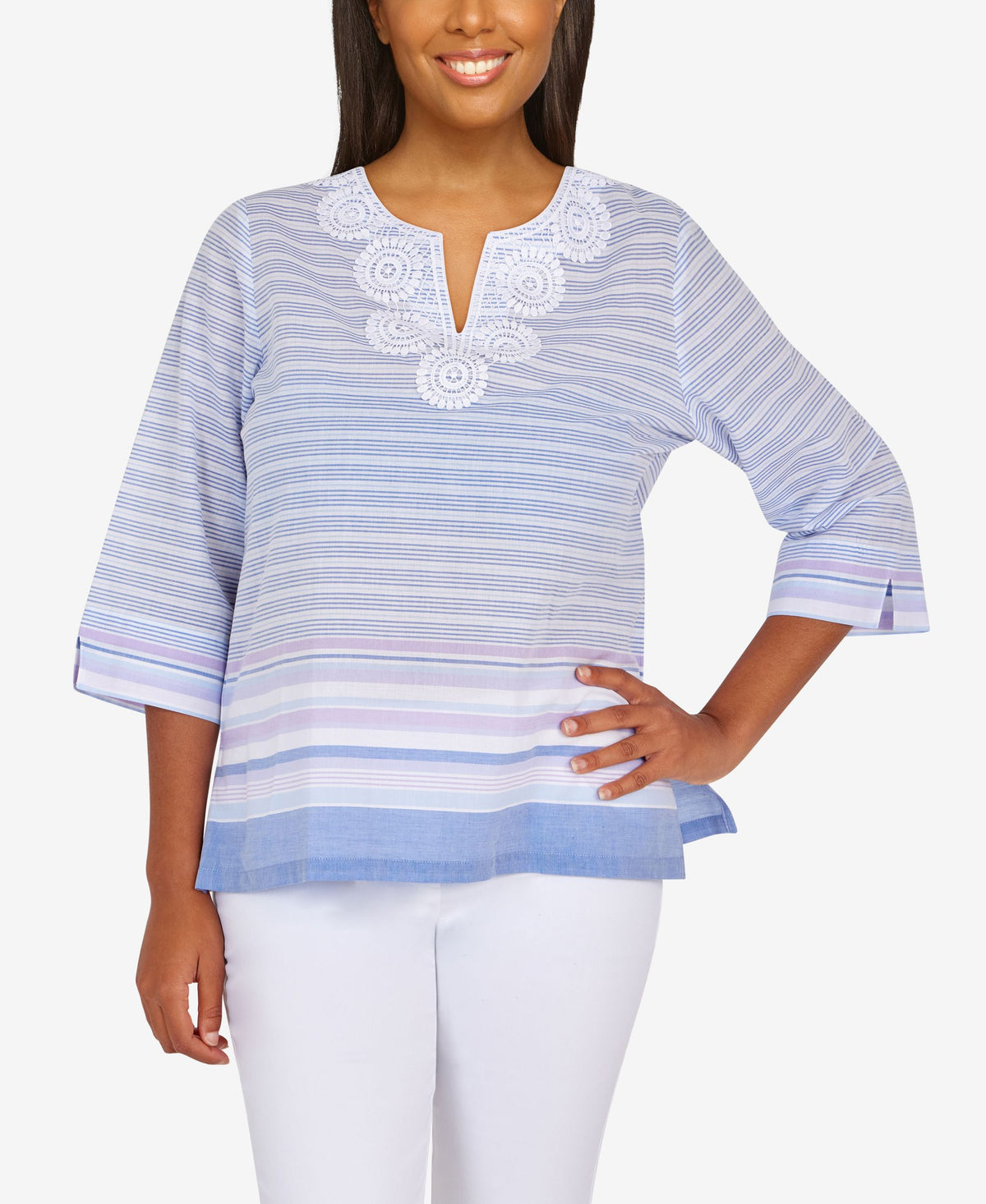 Womens Missy Ann Arbor Lace Striped Border Shirt