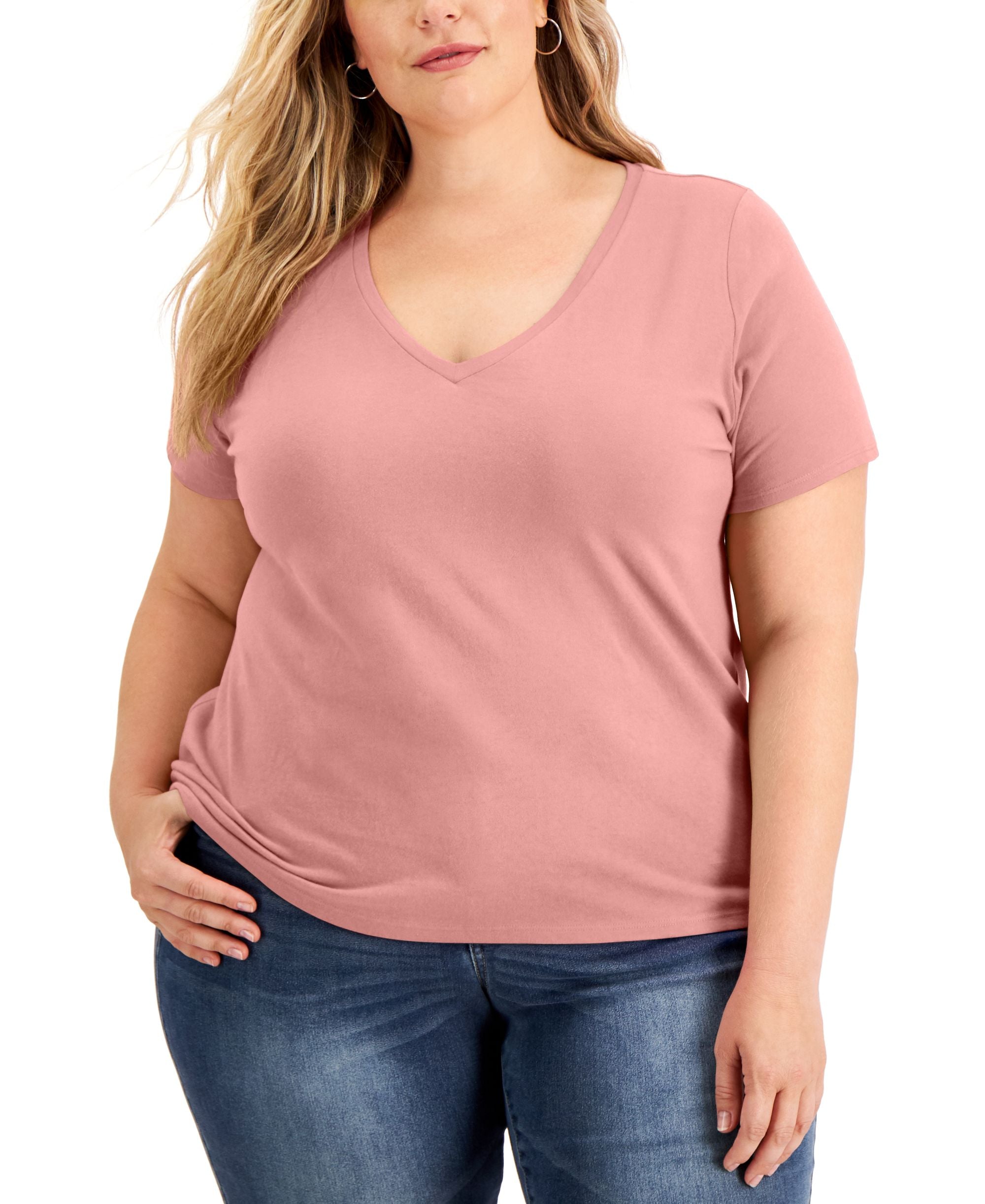 INC International Concepts Plus Size Cotton V Neck Top