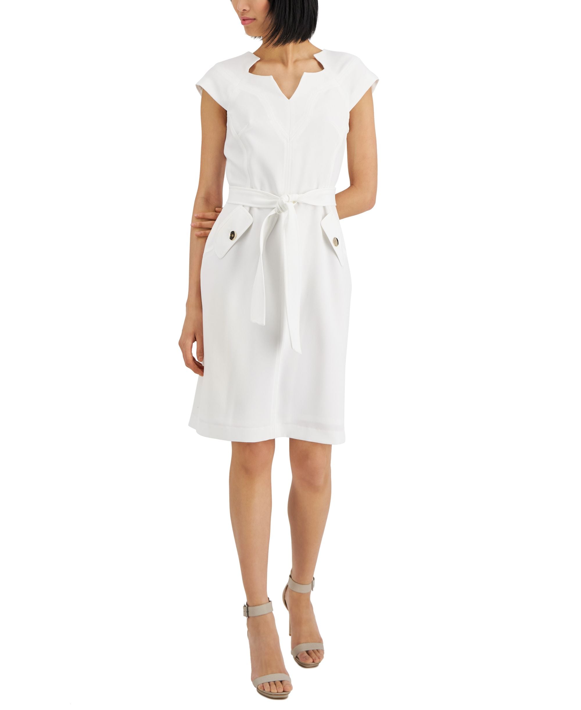 Kasper Short Sleeve Belted Sheath Dress