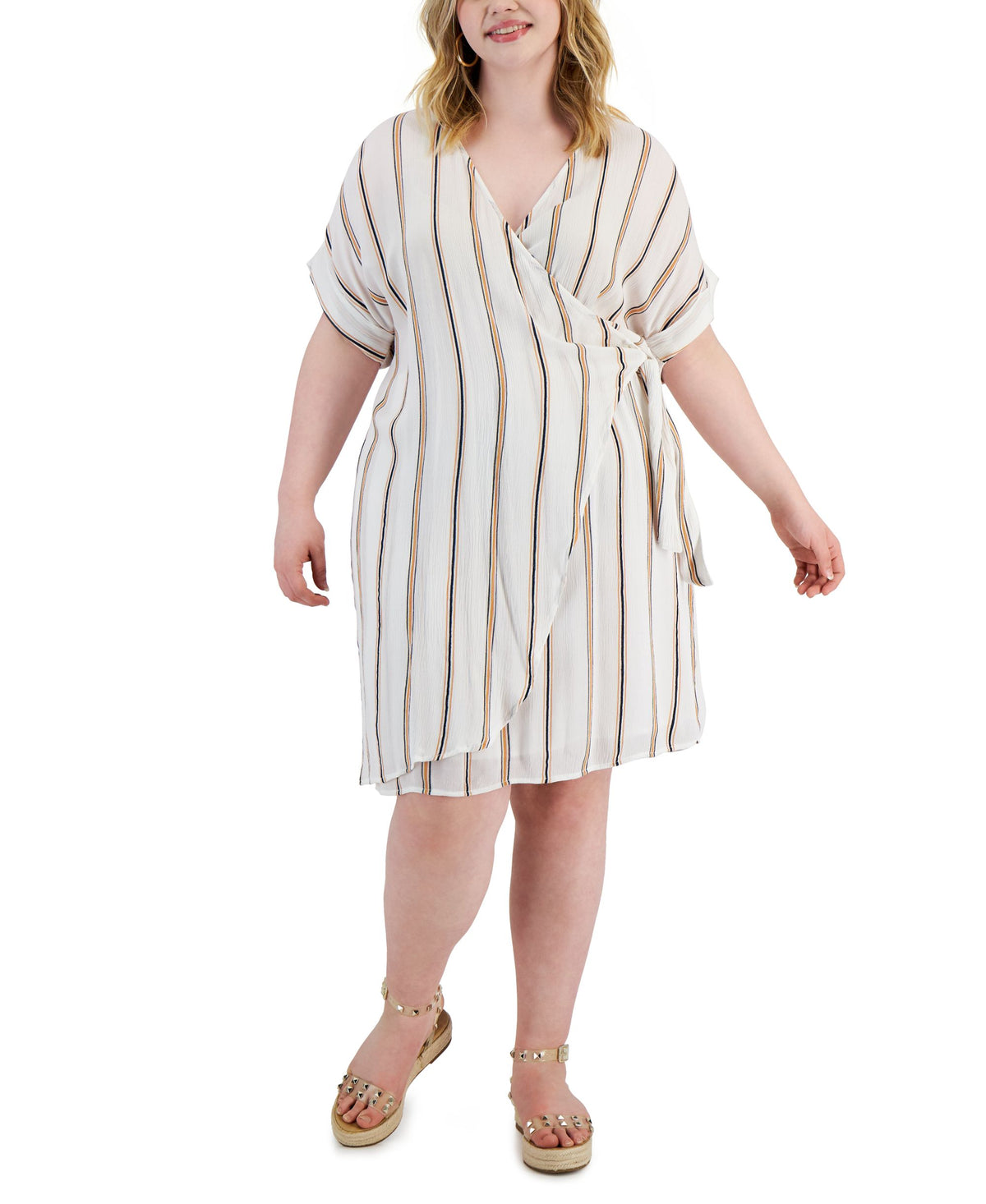 Jessica Simpson Trendy Plus Size Rayne Striped Wrap Dress