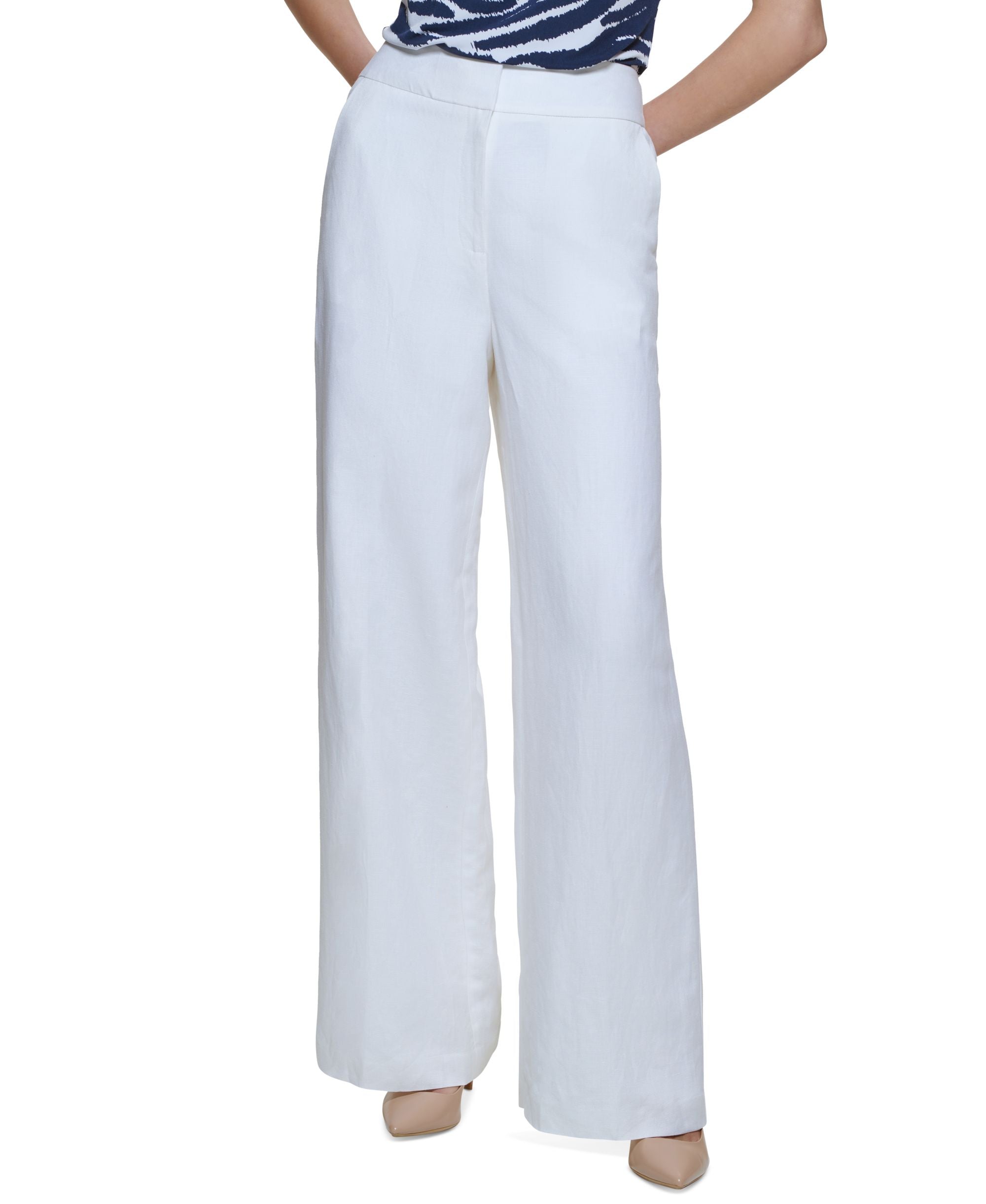 Calvin Klein Womens Wide Leg Linen Pants